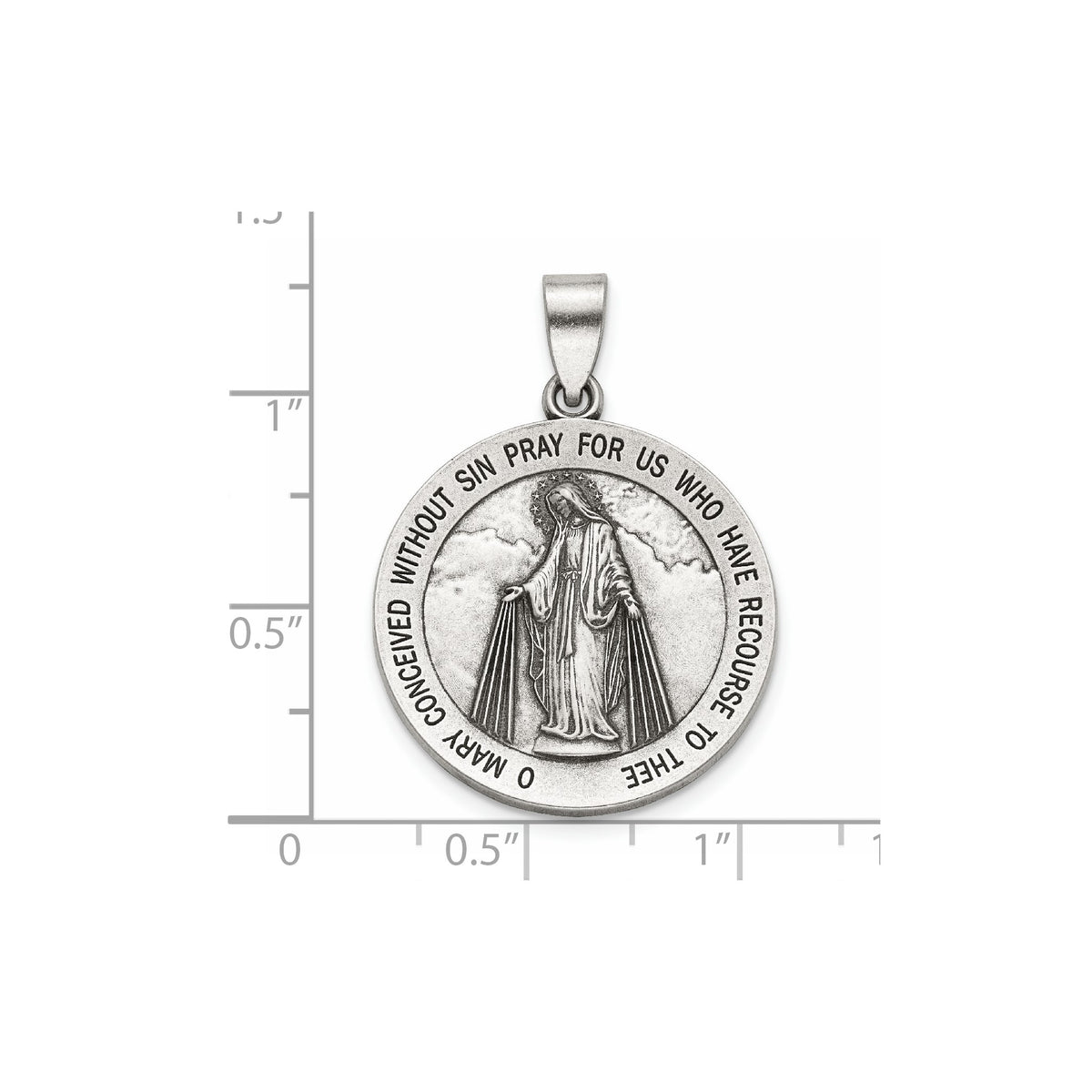 Antique Round Miraculous Medal in Sterling Silver, 23.5mm - Sophia Jewelers