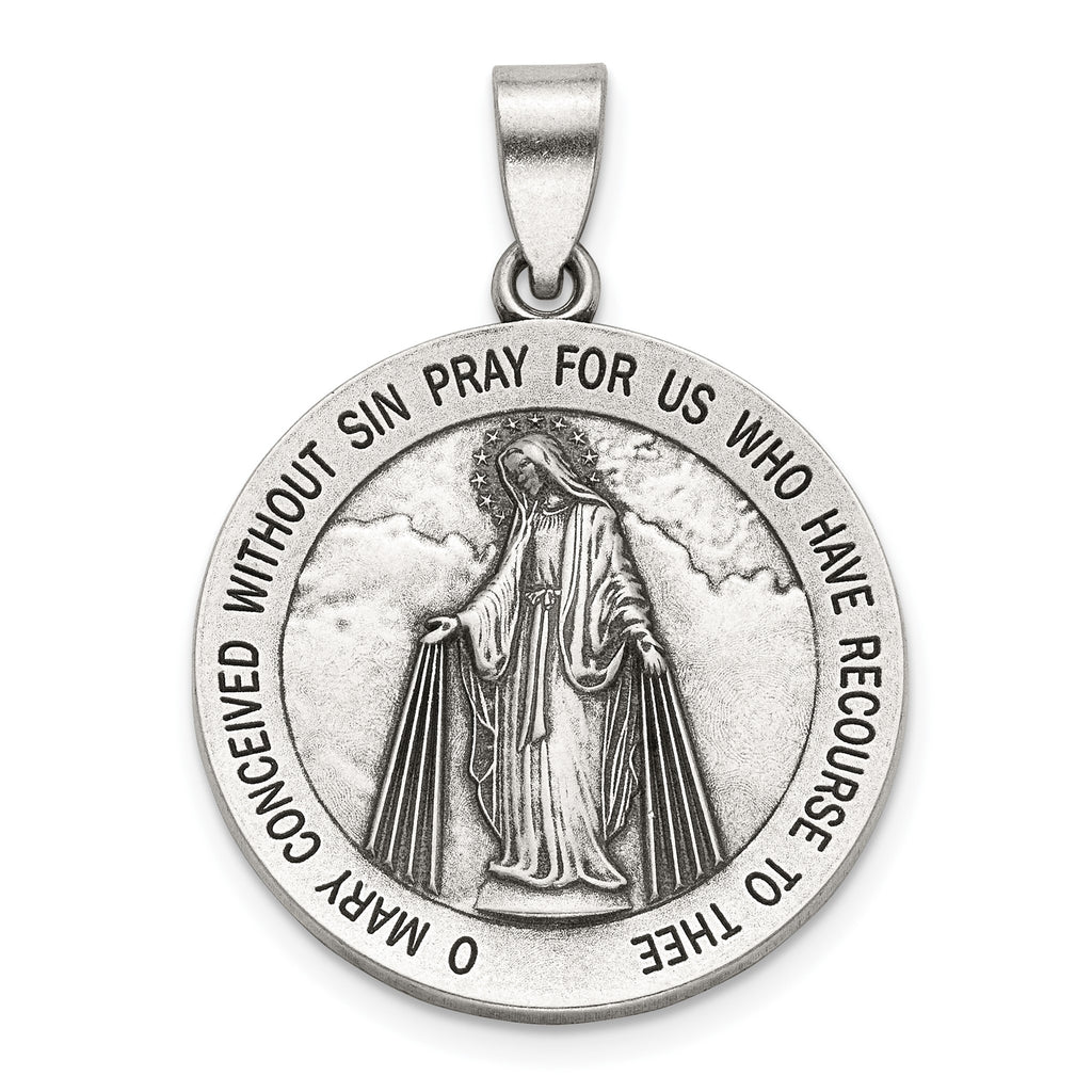 Antique Round Miraculous Medal in Sterling Silver, 23.5mm - Sophia Jewelers