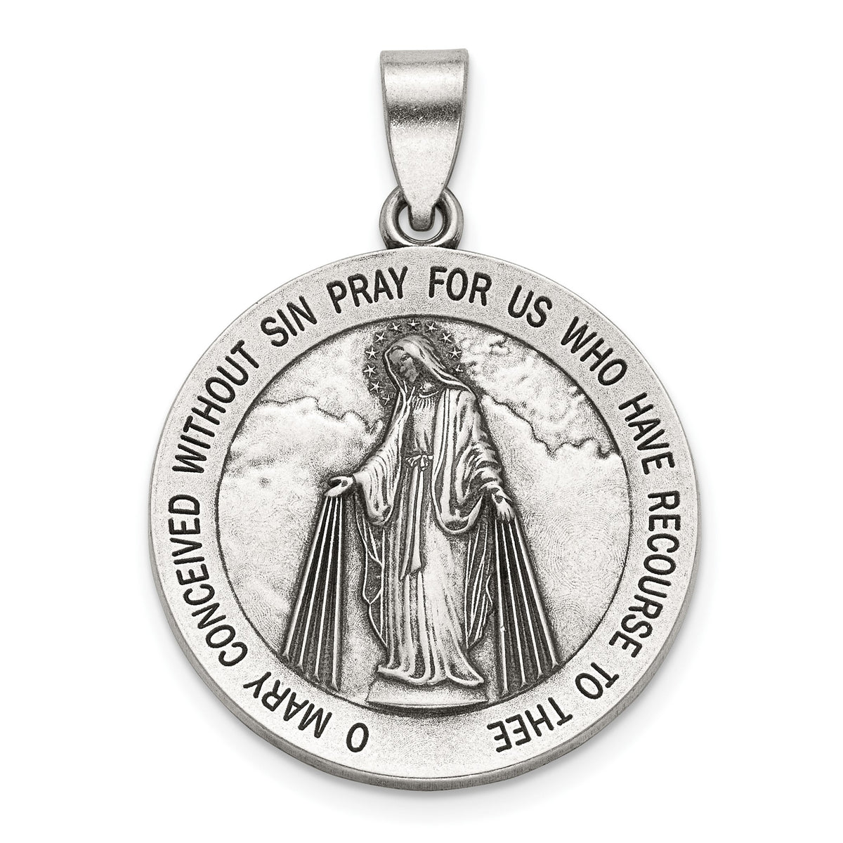 Antique Round Miraculous Medal in Sterling Silver, 23.5mm - Sophia Jewelers