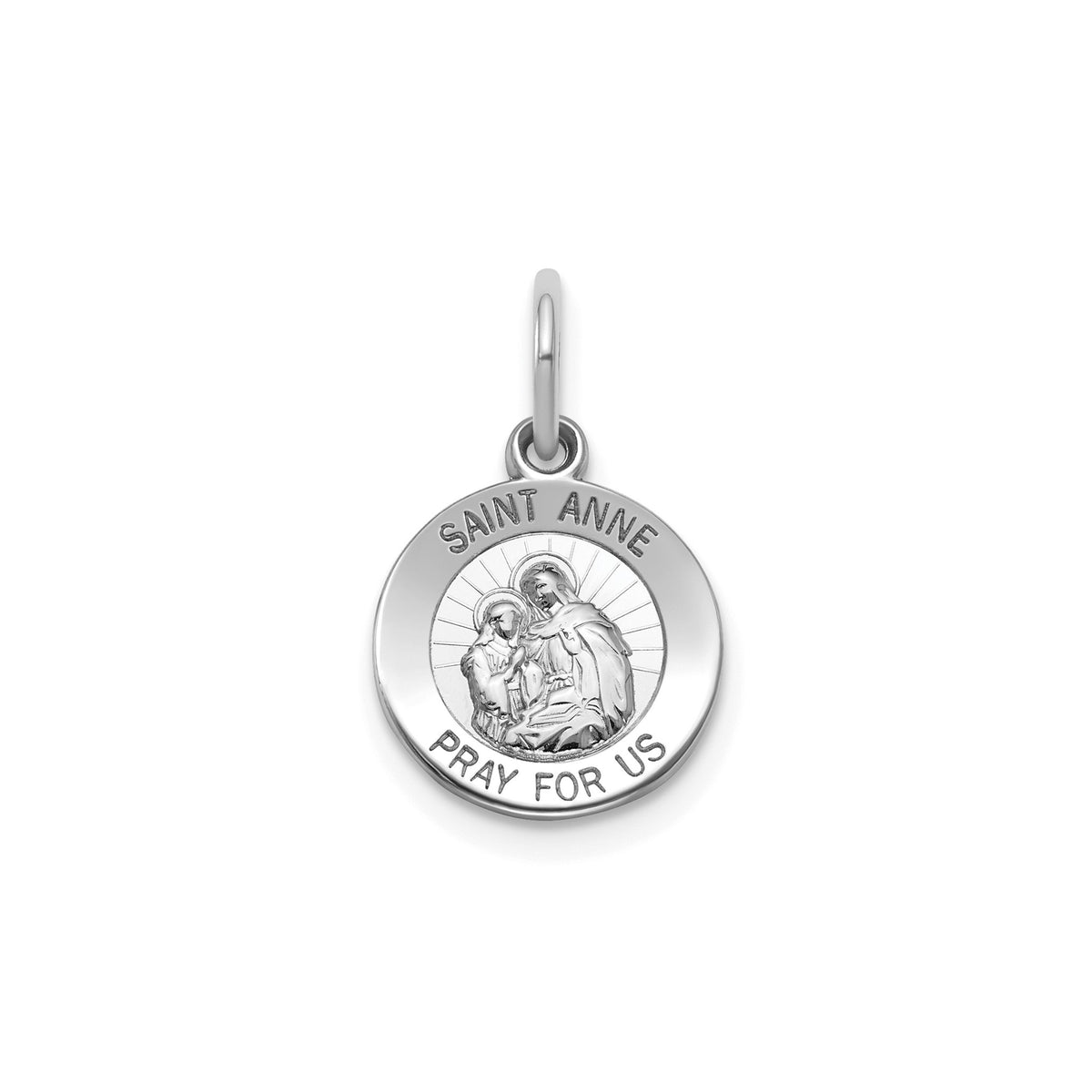 Round St. Anne Medal in Sterling Silver, 11.5mm - Sophia Jewelers Main image