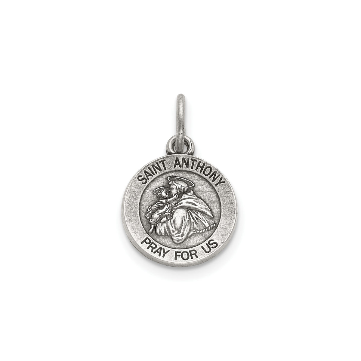 Antique Round St. Anthony Medal in Sterling Silver, 11.5mm - Sophia Jewelers Main image