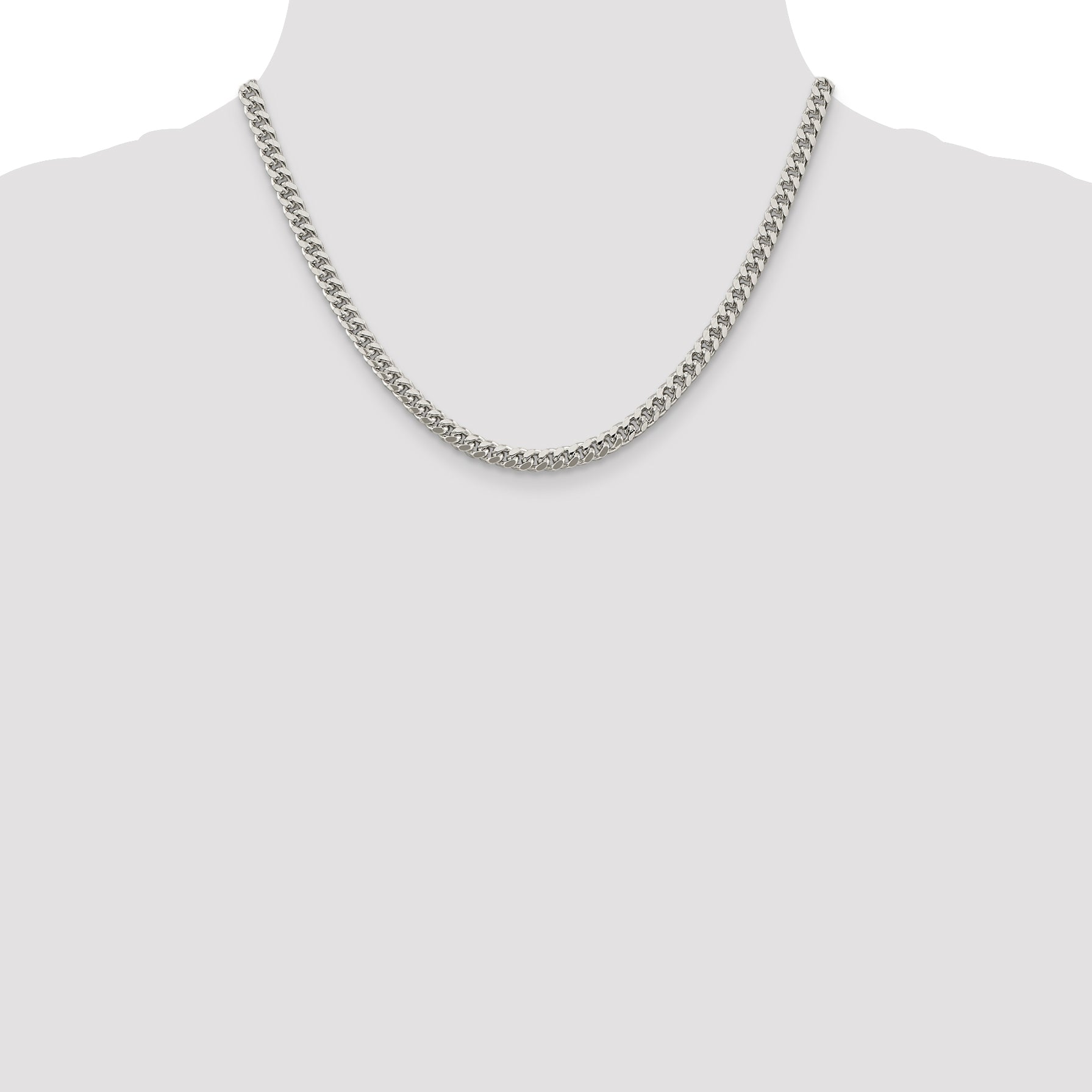 Sterling Silver 5mm Domed With  Side Diamond-Cut Curb Chain