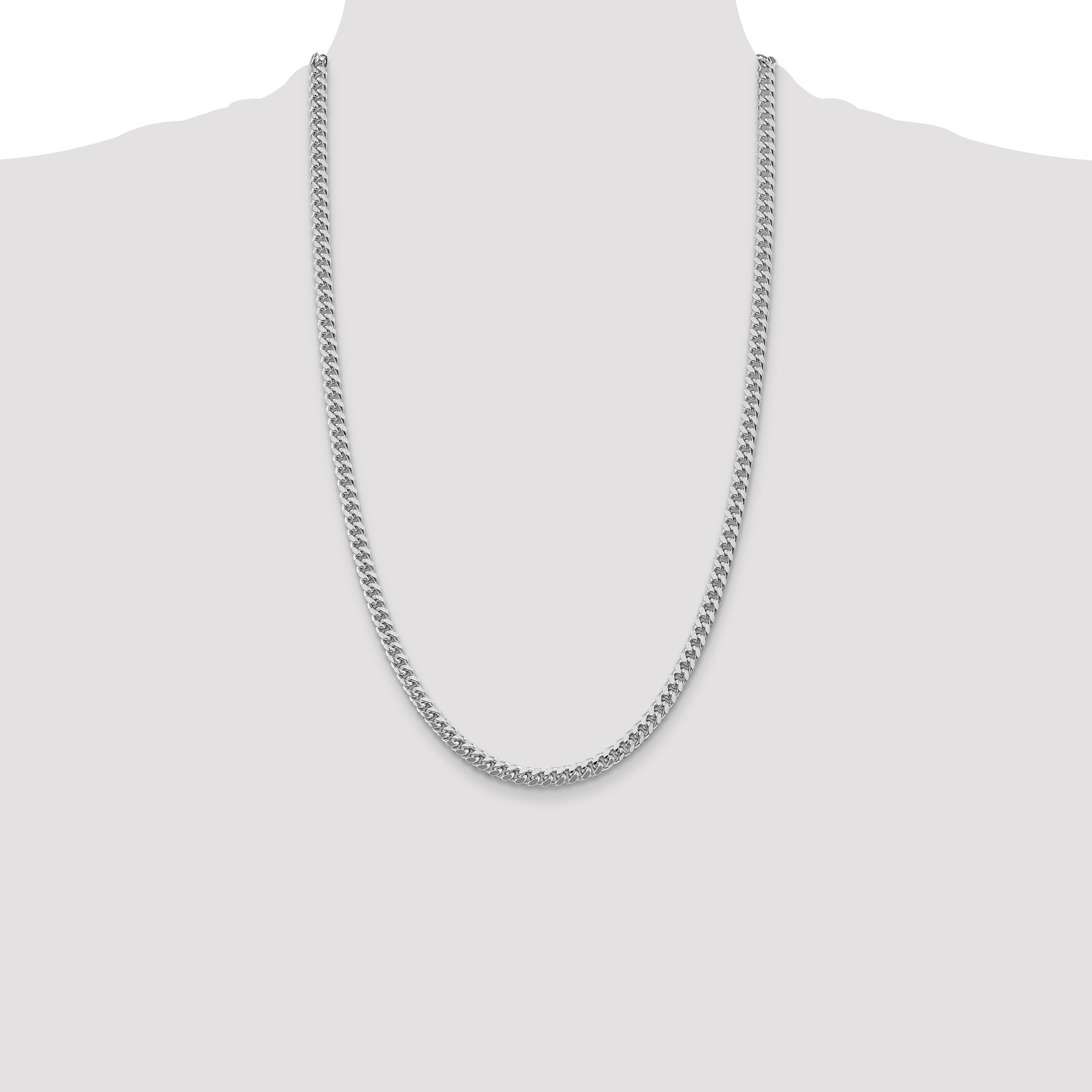 Sterling Silver Rhodium-plated 5mm Domed With  Side Diamond-Cut Curb Chain