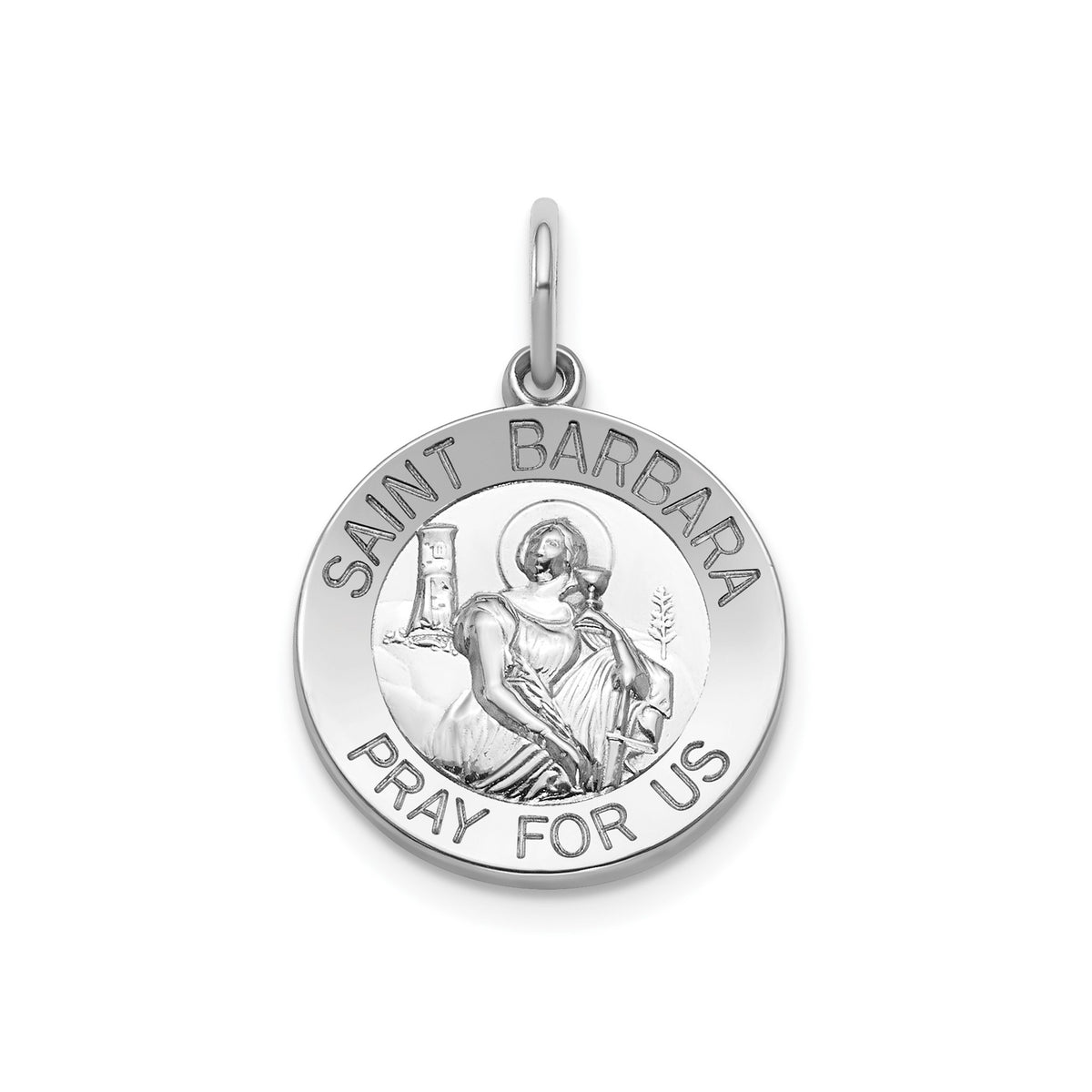 Round St. Barbara Medal in Sterling Silver - Sophia Jewelers Main image