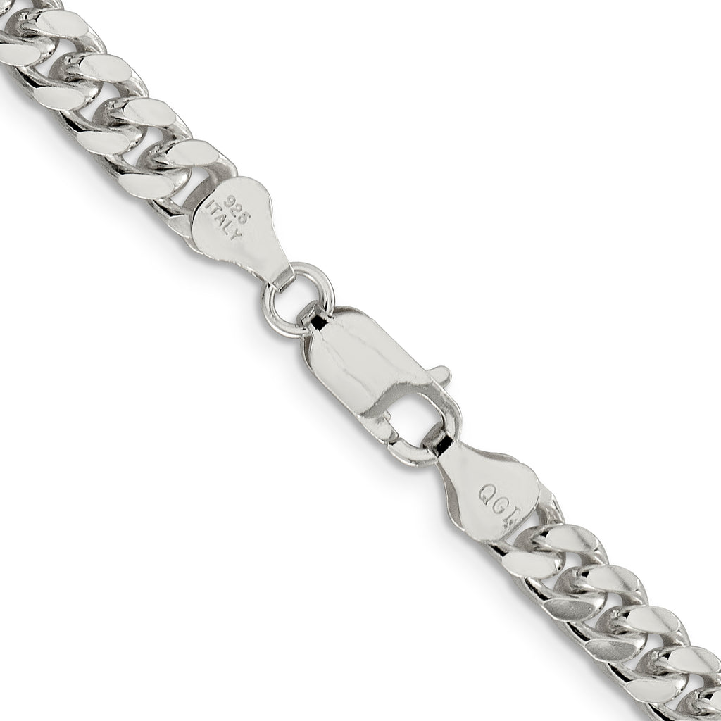 Sterling Silver 6mm Domed With  Side Diamond-Cut Curb Chain