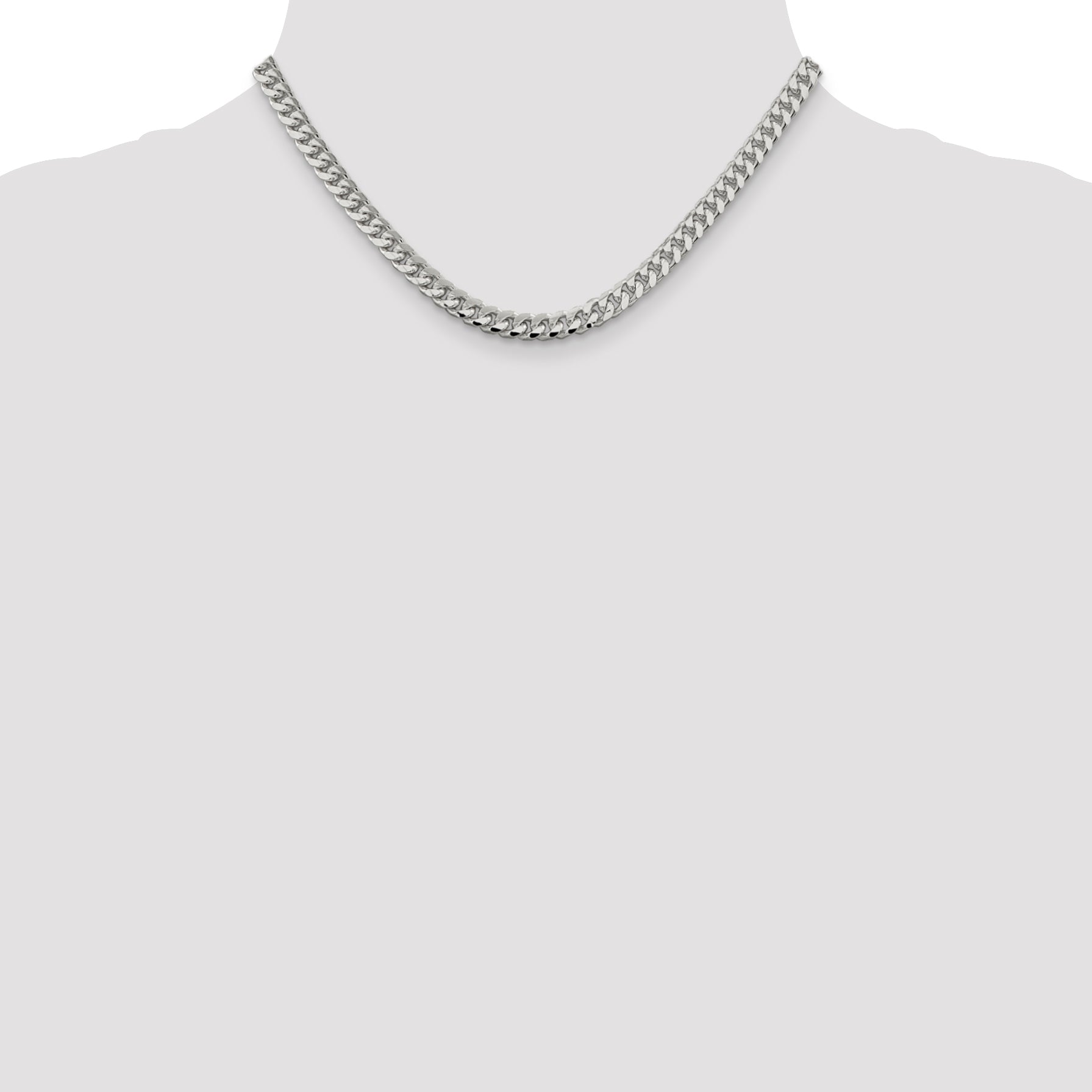 Sterling Silver 6mm Domed With  Side Diamond-Cut Curb Chain