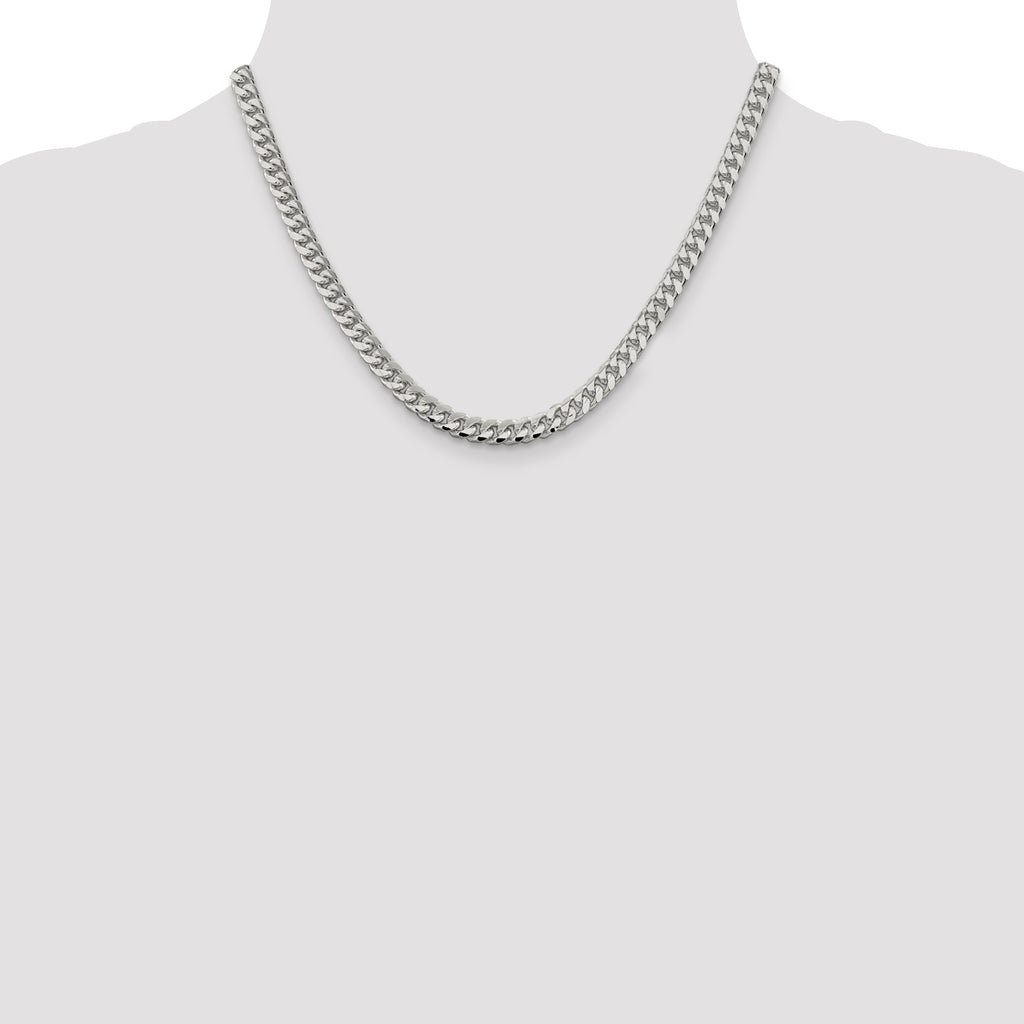 Sterling Silver 6mm Domed With  Side Diamond-Cut Curb Chain