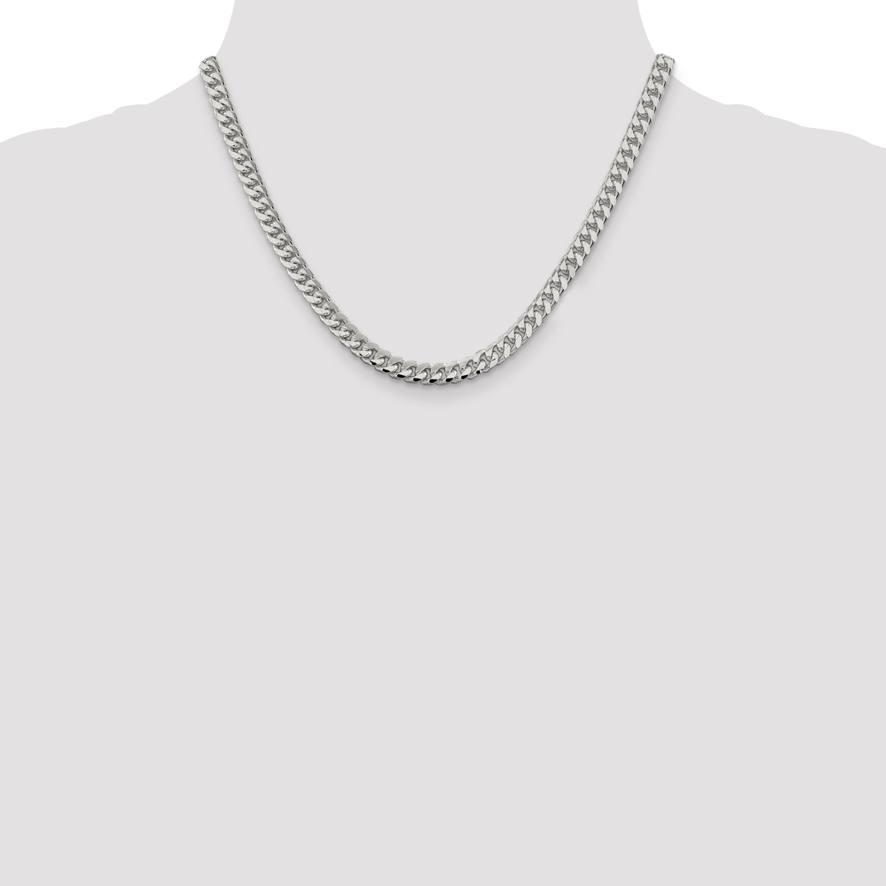 Sterling Silver 6mm Domed With  Side Diamond-Cut Curb Chain