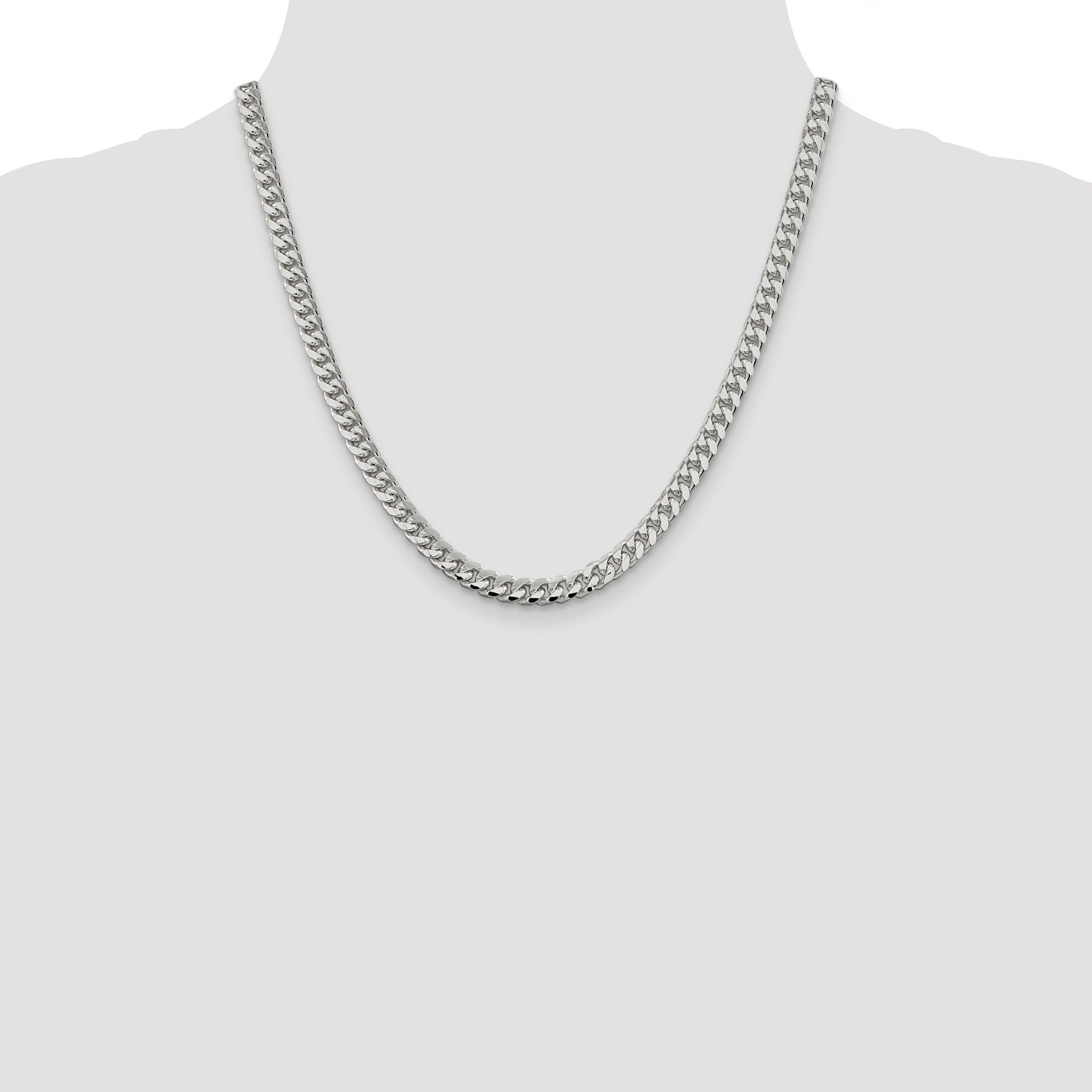 Sterling Silver 6mm Domed With  Side Diamond-Cut Curb Chain