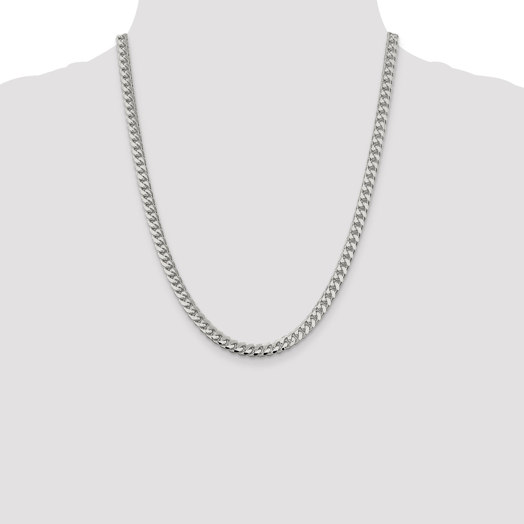 Sterling Silver 6mm Domed With  Side Diamond-Cut Curb Chain