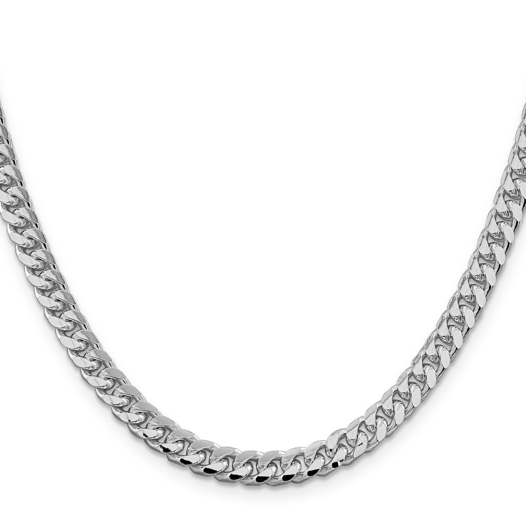 Sterling Silver Rhodium-plated 6mm Domed With  Side Diamond-Cut Curb Chain