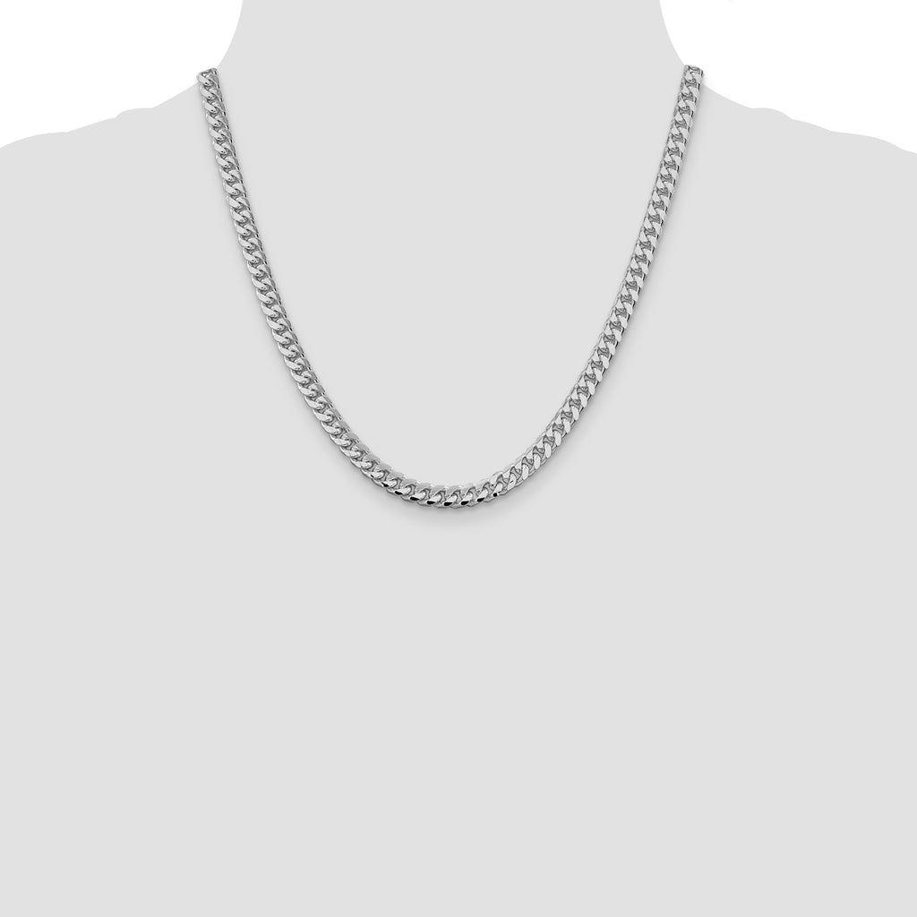 Sterling Silver Rhodium-plated 6mm Domed With  Side Diamond-Cut Curb Chain