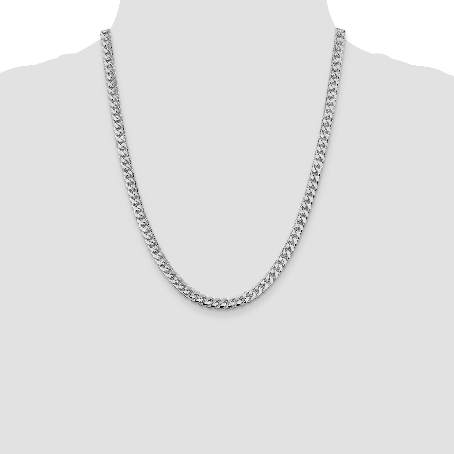 Sterling Silver Rhodium-plated 6mm Domed With  Side Diamond-Cut Curb Chain