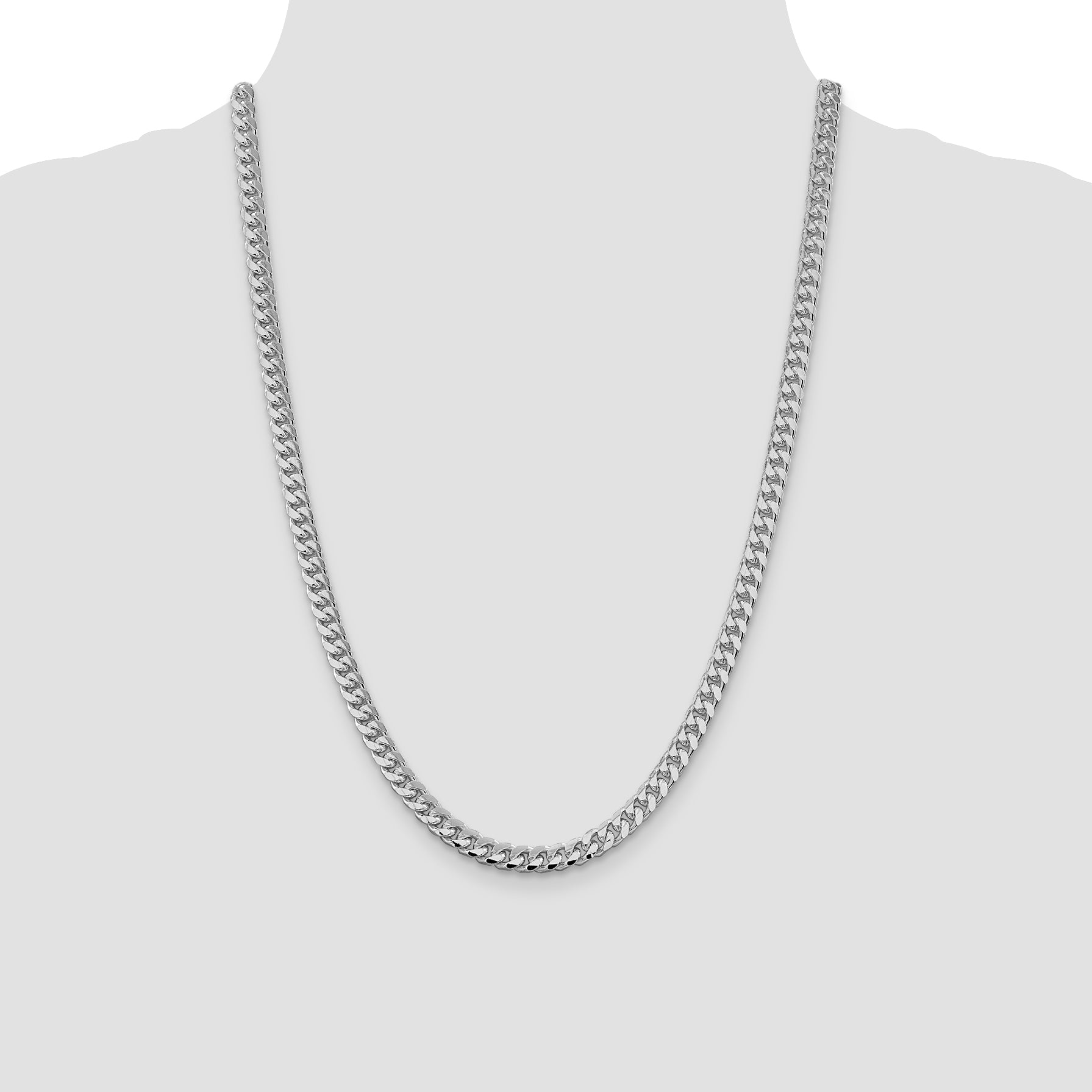 Sterling Silver Rhodium-plated 6mm Domed With  Side Diamond-Cut Curb Chain