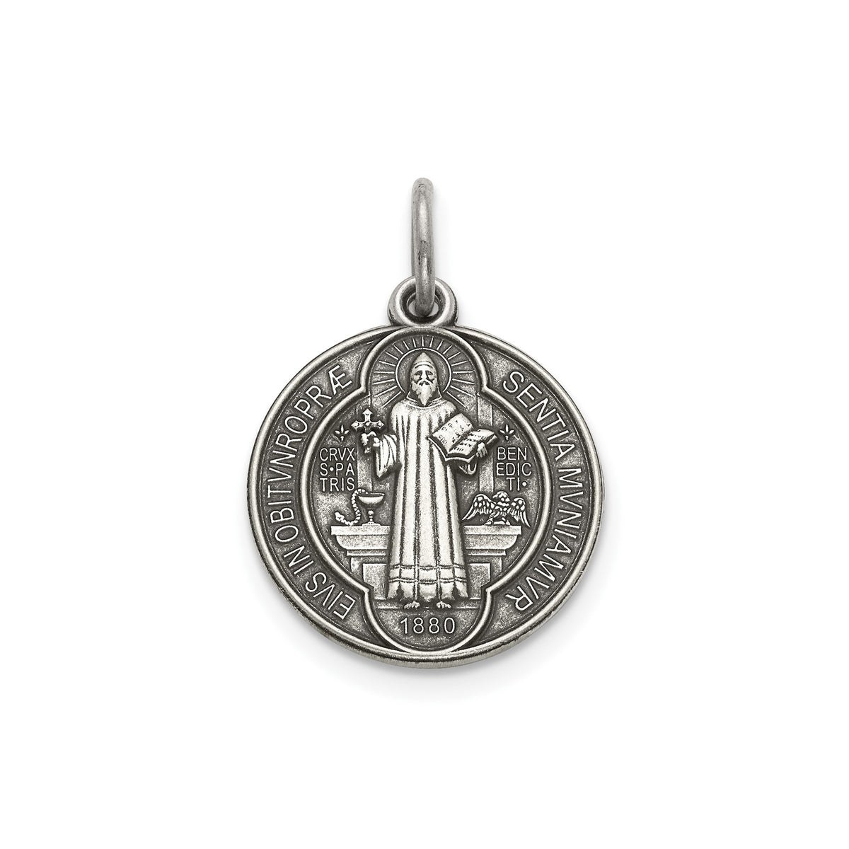Antique Round St. Benedict Medal in Sterling Silver - Sophia Jewelers Main image