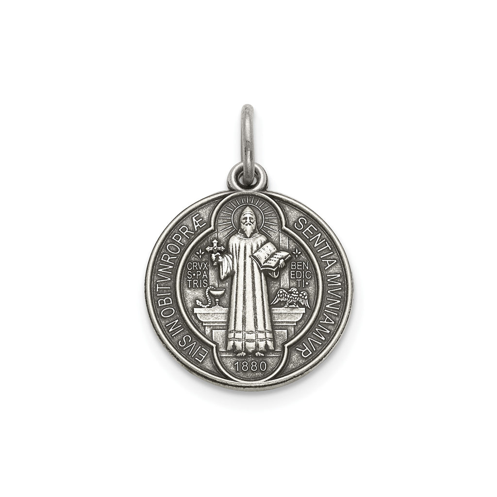 Antique Round St. Benedict Medal in Sterling Silver - Sophia Jewelers