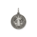Antique Round St. Benedict Medal in Sterling Silver - Sophia Jewelers