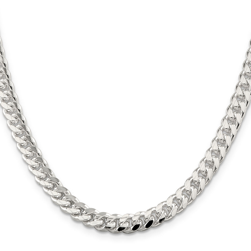 Sterling Silver 7mm Domed With  Side Diamond-Cut Curb Chain