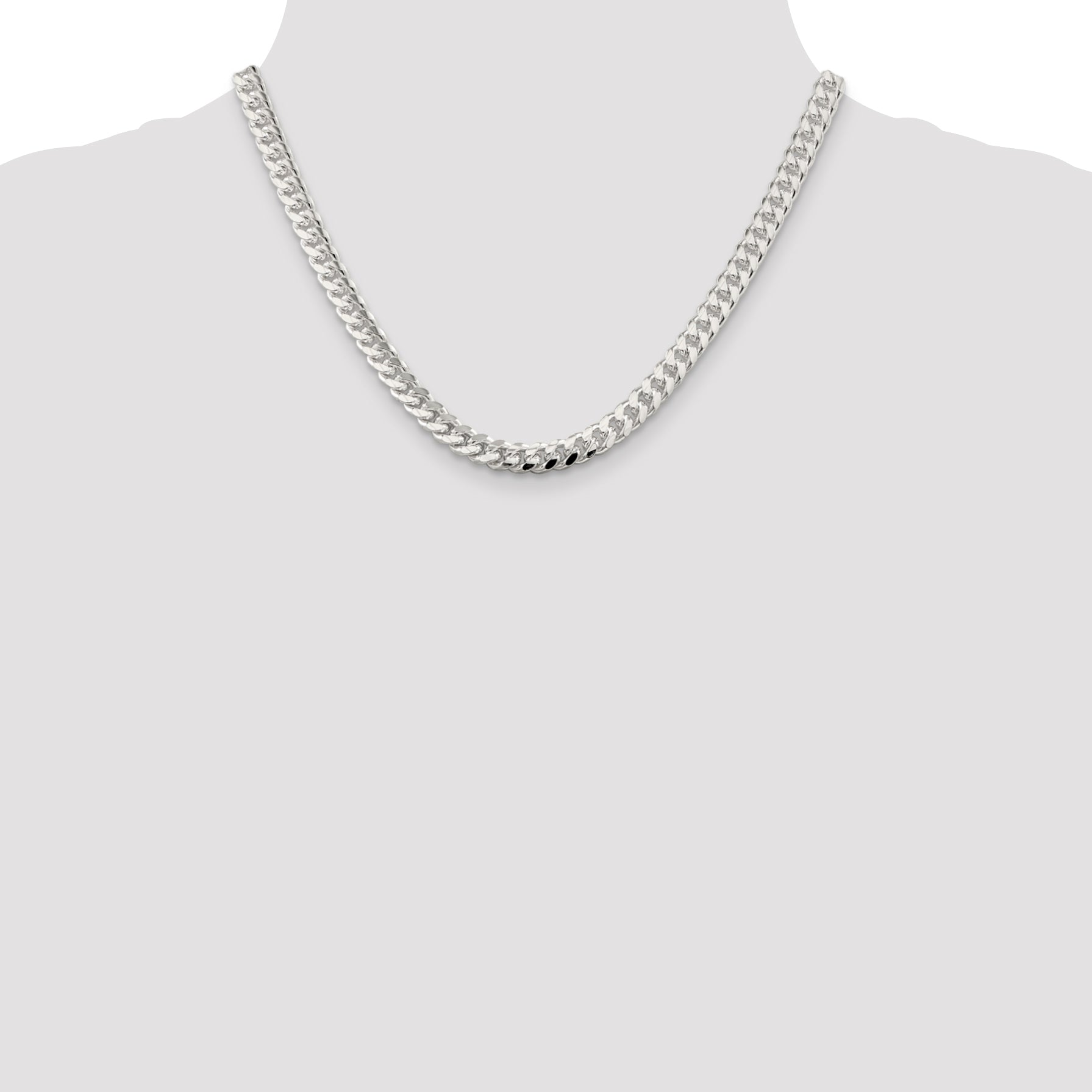 Sterling Silver 7mm Domed With  Side Diamond-Cut Curb Chain