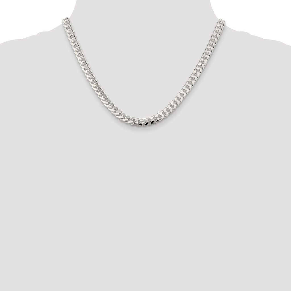 Sterling Silver 7mm Domed With  Side Diamond-Cut Curb Chain