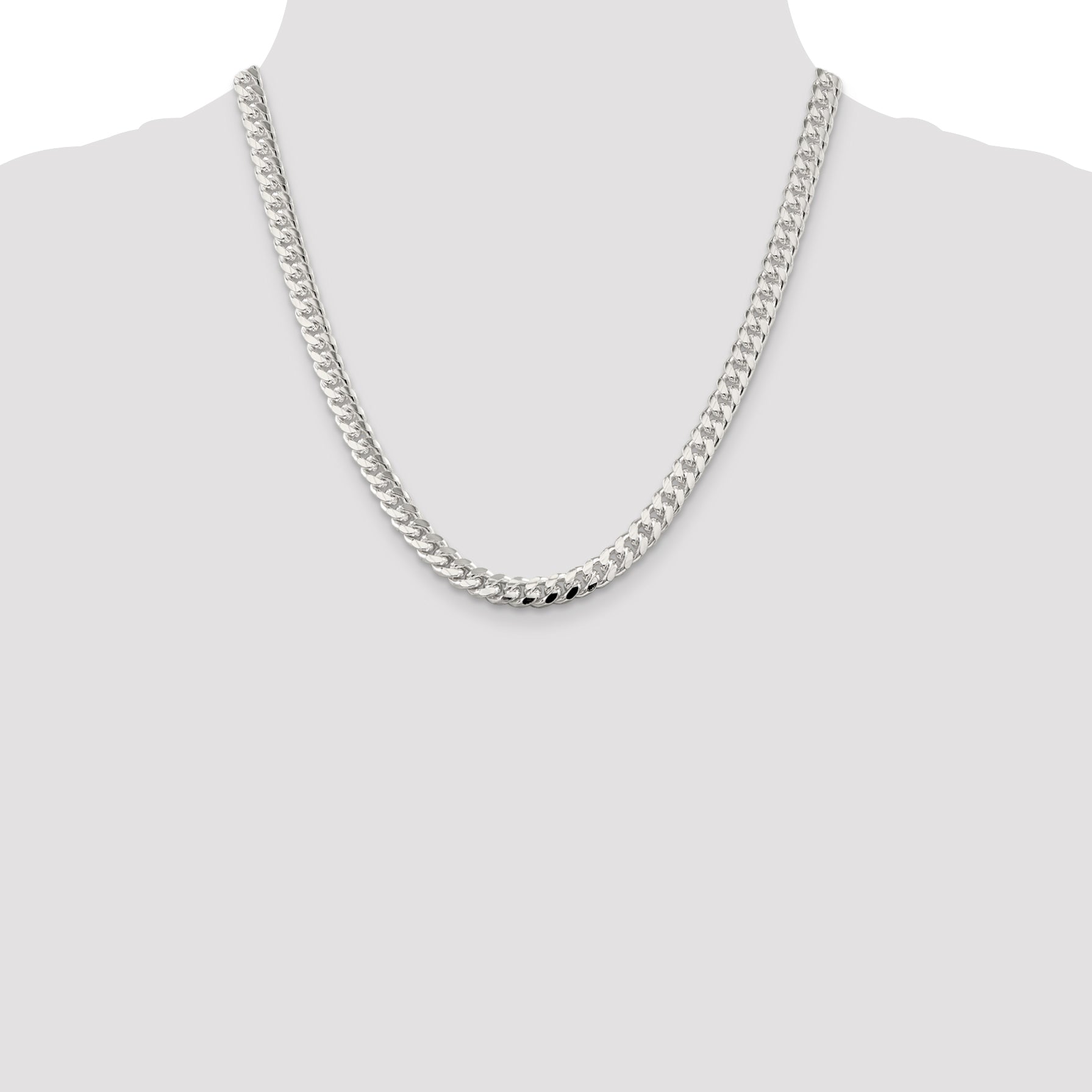 Sterling Silver 7mm Domed With  Side Diamond-Cut Curb Chain
