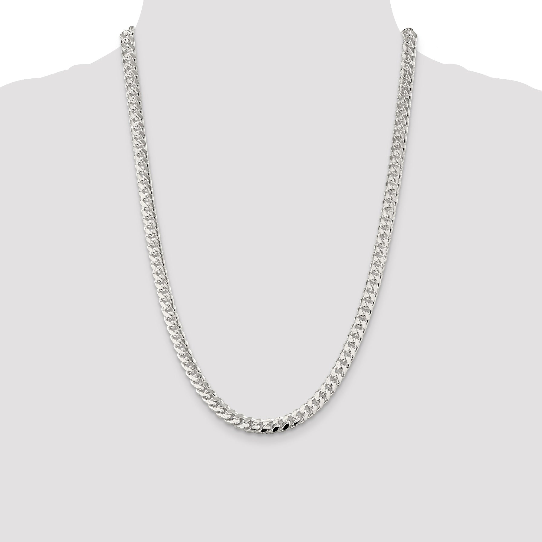 Sterling Silver 7mm Domed With  Side Diamond-Cut Curb Chain