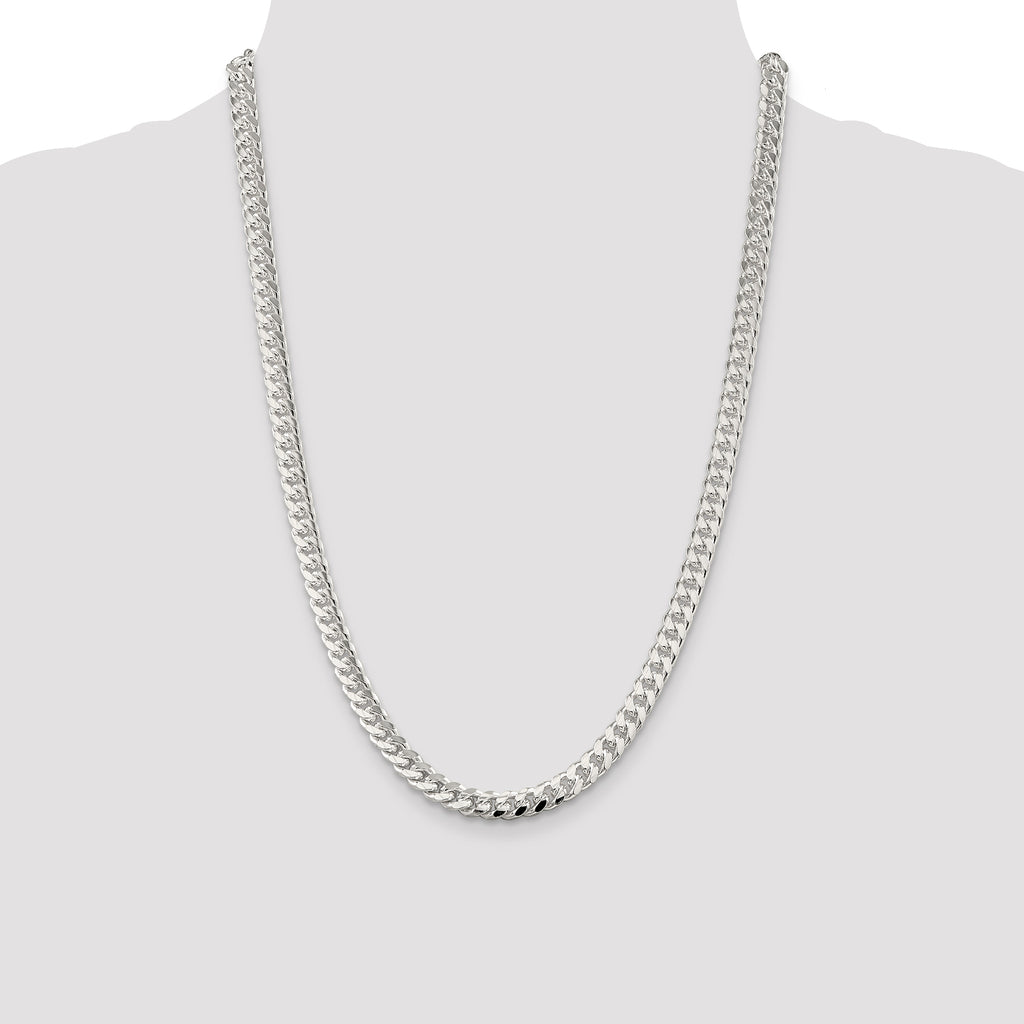 Sterling Silver 7mm Domed With  Side Diamond-Cut Curb Chain