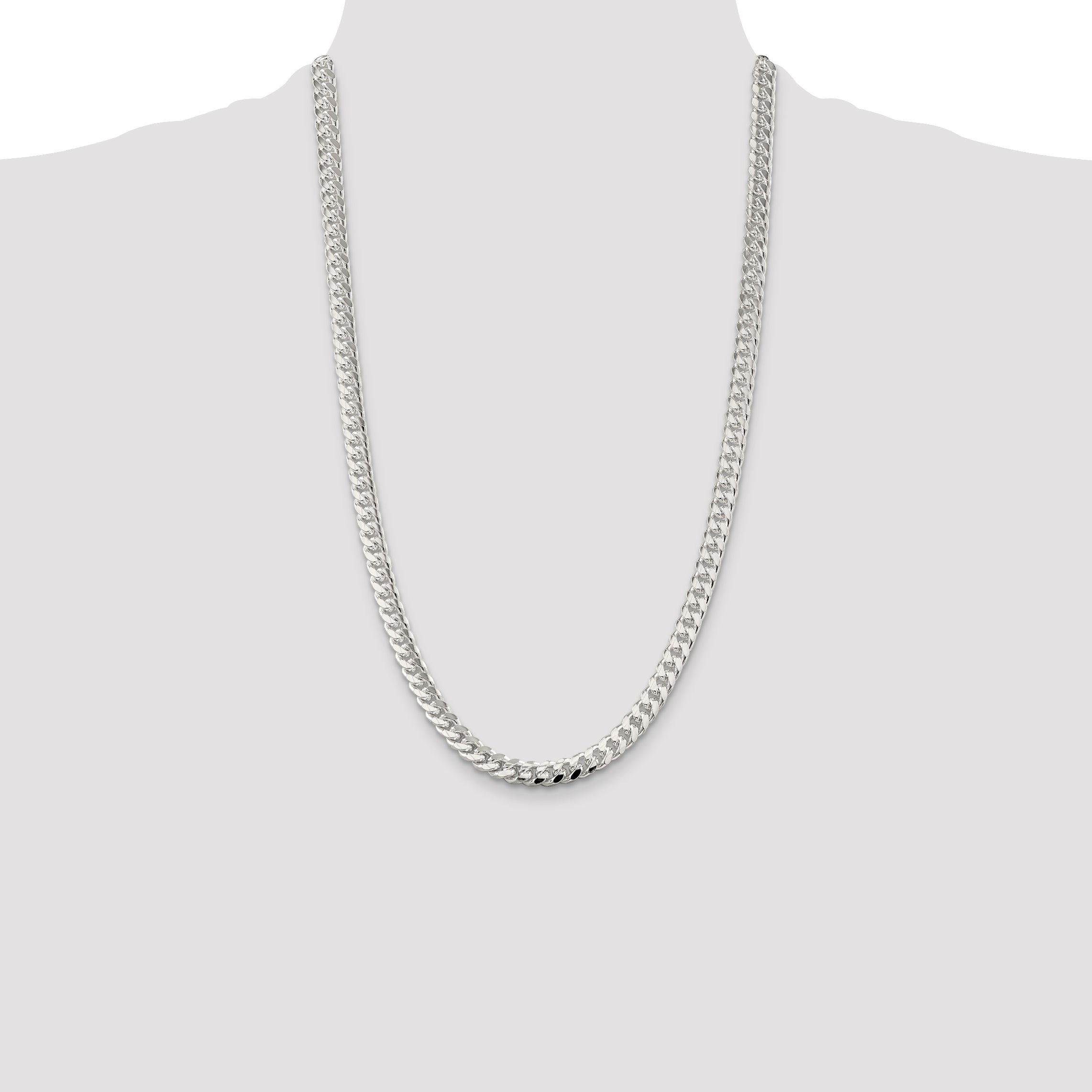 Sterling Silver 7mm Domed With  Side Diamond-Cut Curb Chain