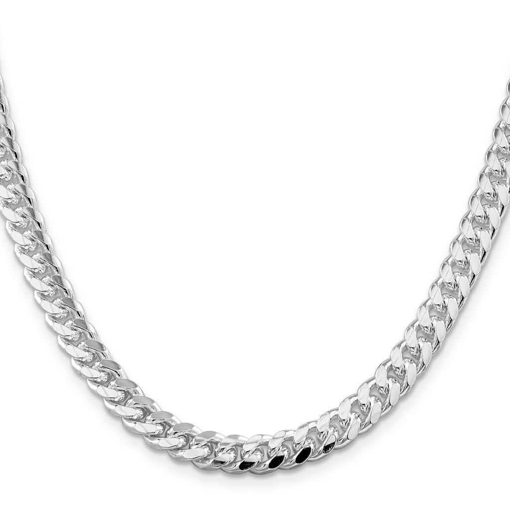 Sterling Silver Rhodium-Plated 7mm Domed With  Side Diamond-Cut Curb Chain