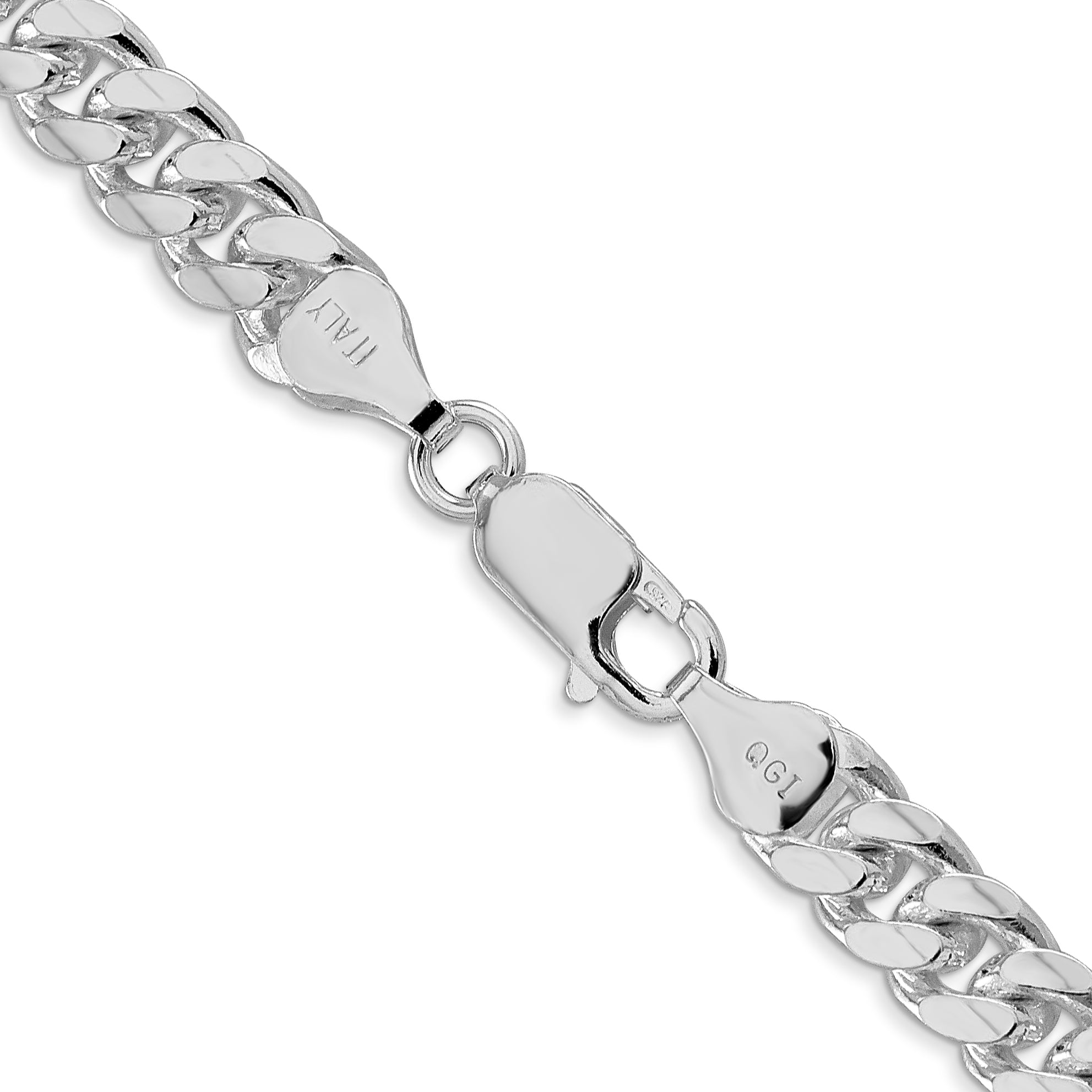 Sterling Silver Rhodium-Plated 7mm Domed With  Side Diamond-Cut Curb Chain