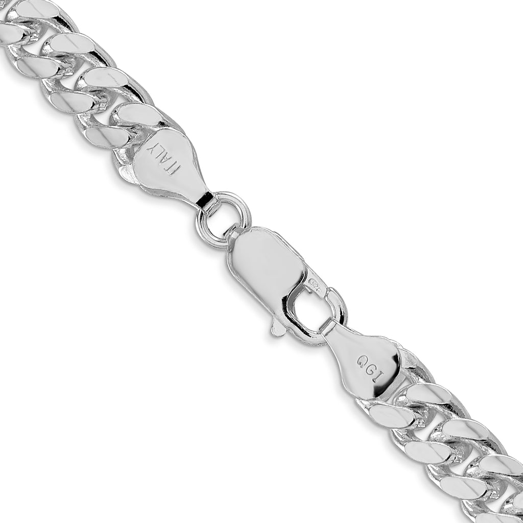 Sterling Silver Rhodium-Plated Diamond-Cut Curb Chain Necklace 7mm