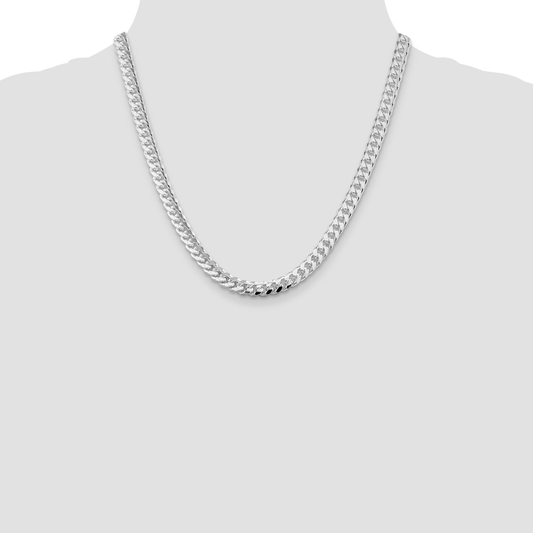 Sterling Silver Rhodium-plated 7mm Domed With  Side Diamond-Cut Curb Chain