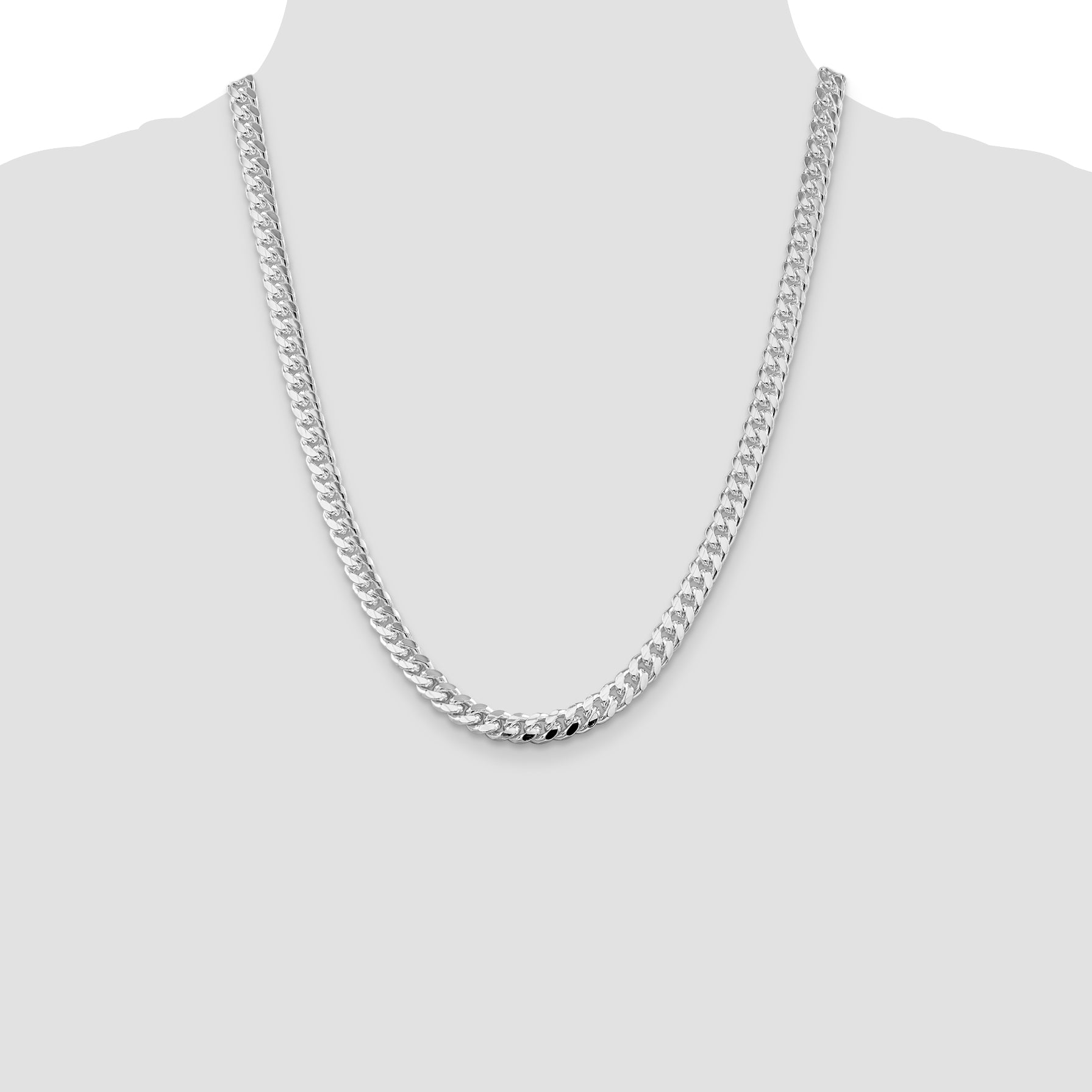 Sterling Silver Rhodium-plated 7mm Domed With  Side Diamond-Cut Curb Chain