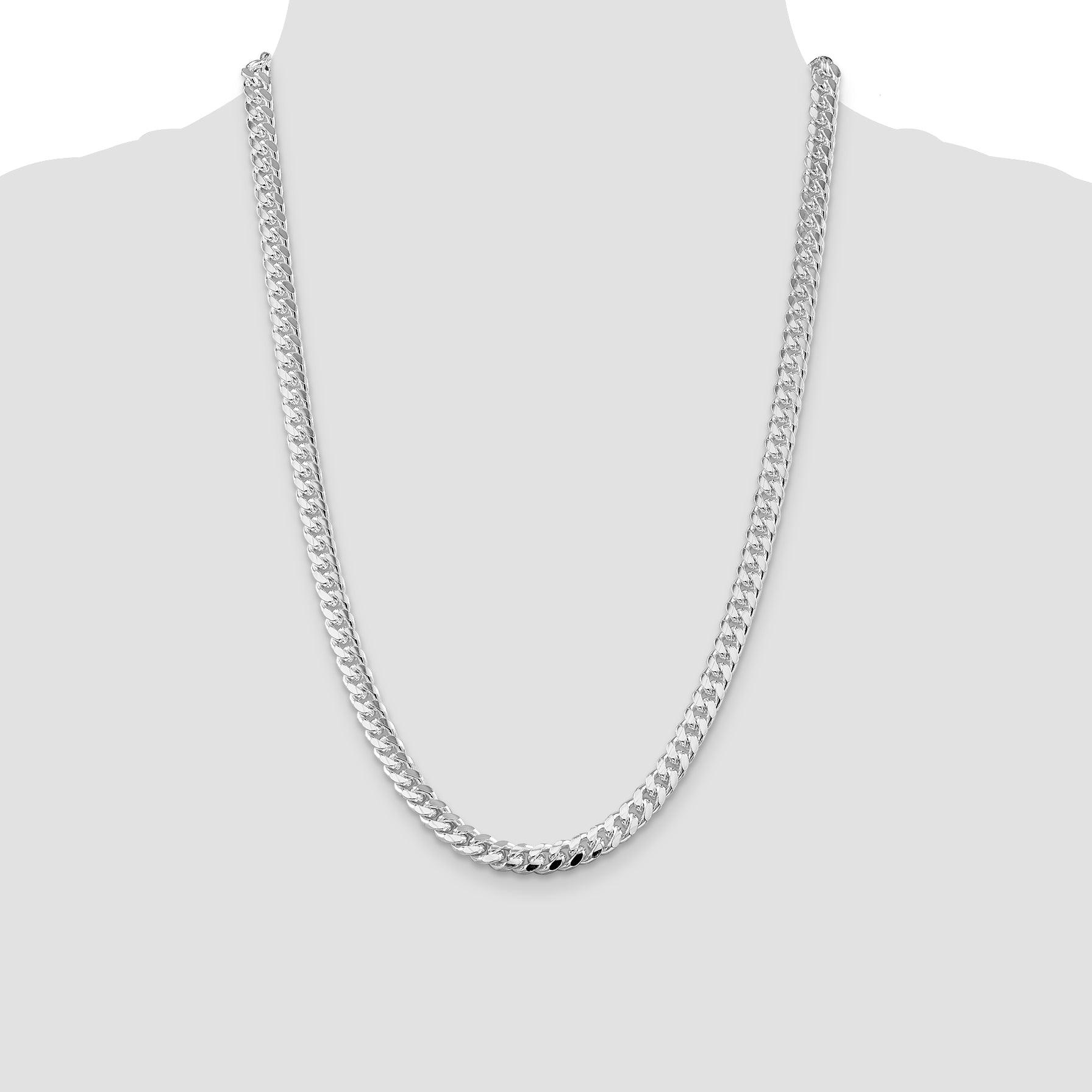 Sterling Silver Rhodium-plated 7mm Domed With  Side Diamond-Cut Curb Chain