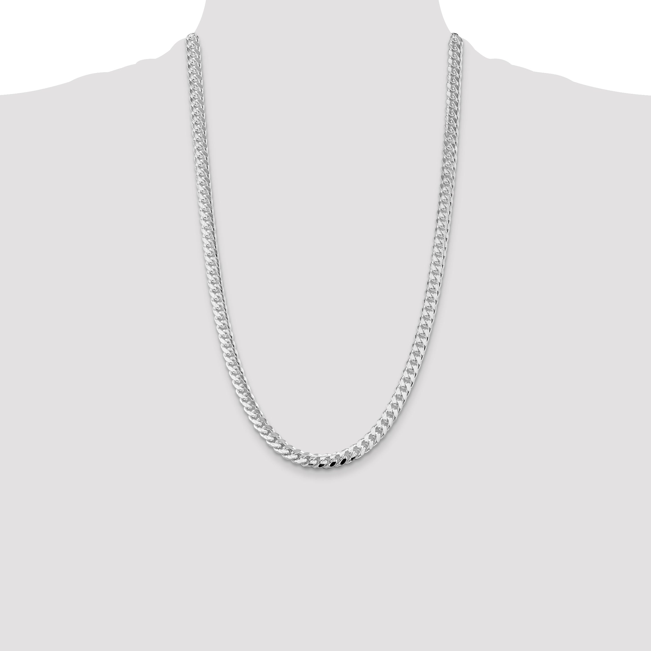 Sterling Silver Rhodium-plated 7mm Domed With  Side Diamond-Cut Curb Chain