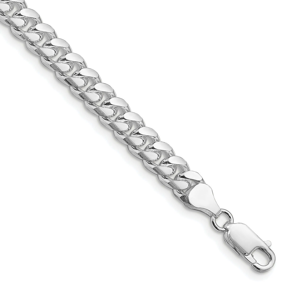 Sterling Silver Rhodium-Rhodium-Plated 7mm Domed w/ Side D/C Curb Chain