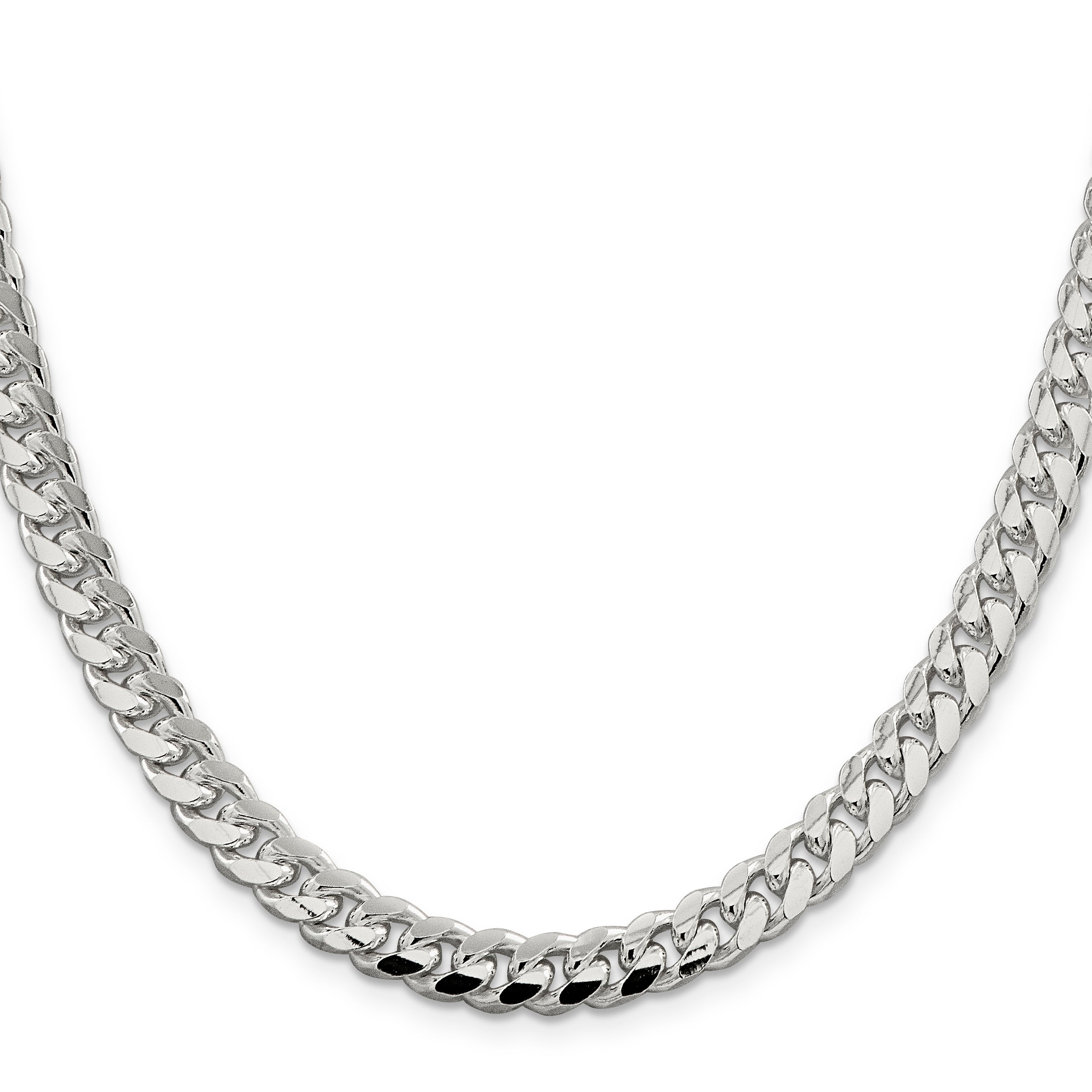 Sterling Silver 7.35mm Domed With  Side Diamond-Cut Curb Chain