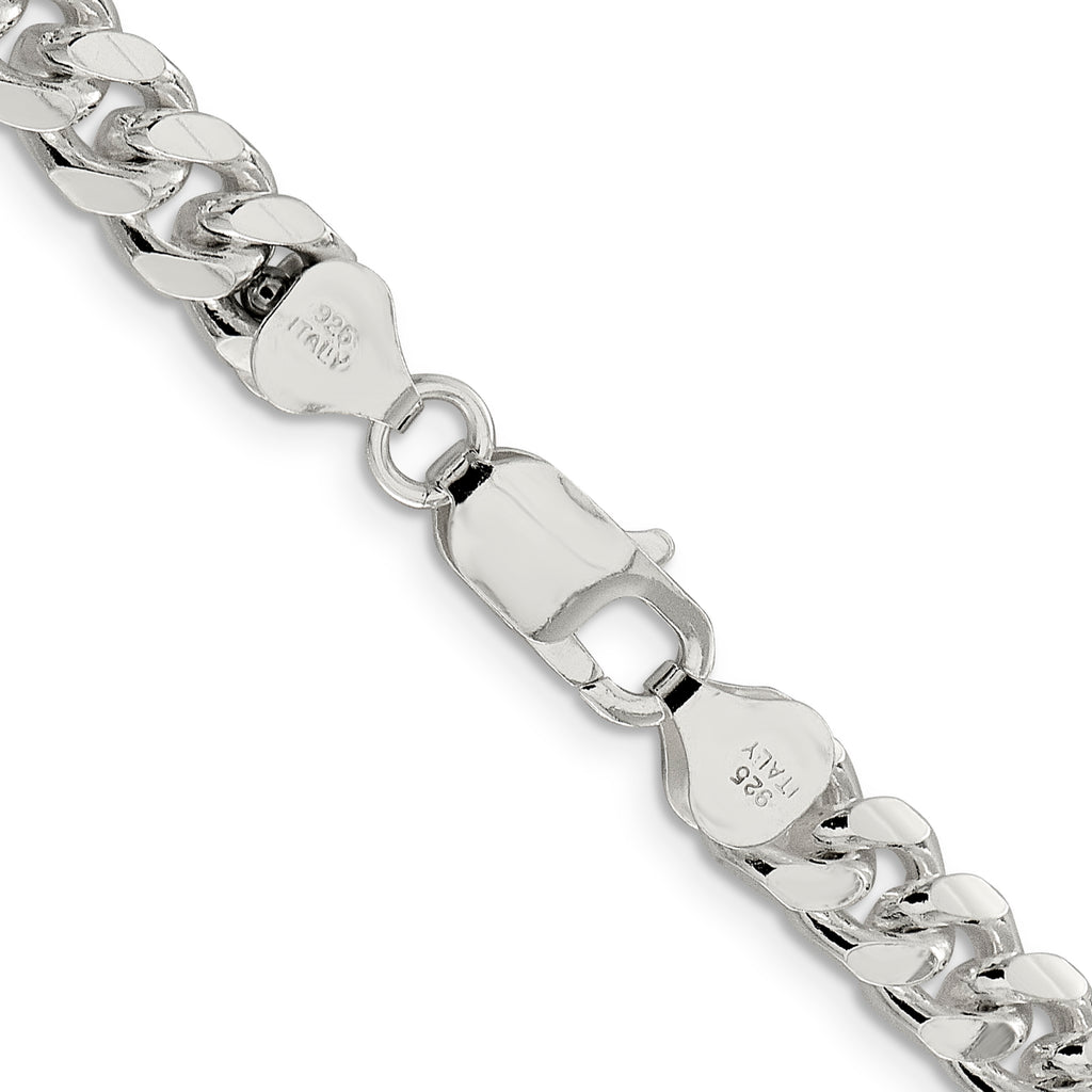 Sterling Silver 7.35mm Domed With  Side Diamond-Cut Curb Chain