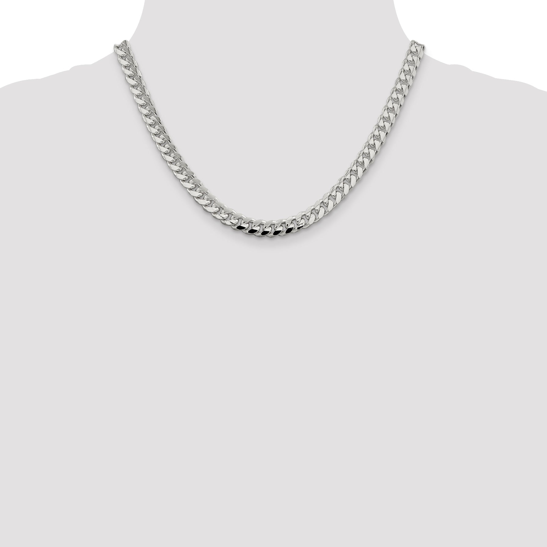 Sterling Silver 7.35mm Domed With  Side Diamond-Cut Curb Chain