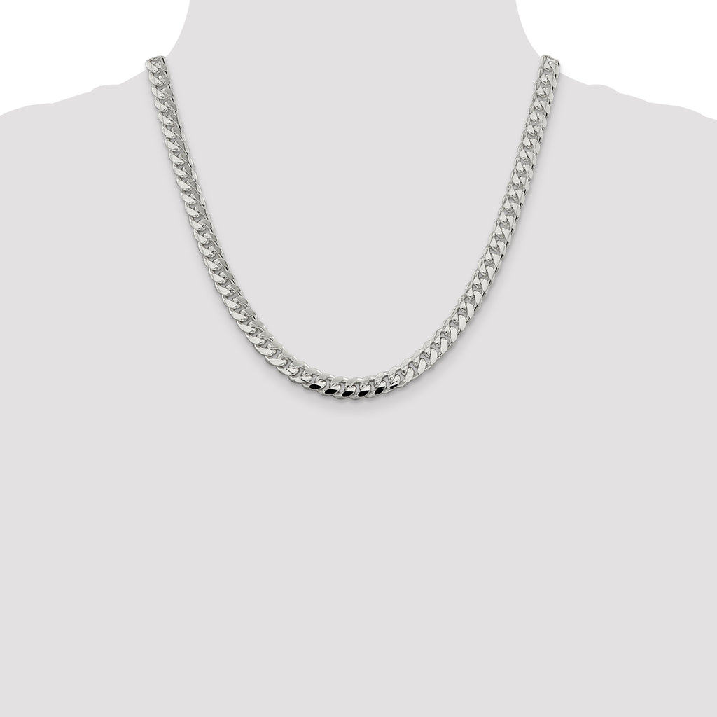 Sterling Silver 7.35mm Domed With  Side Diamond-Cut Curb Chain