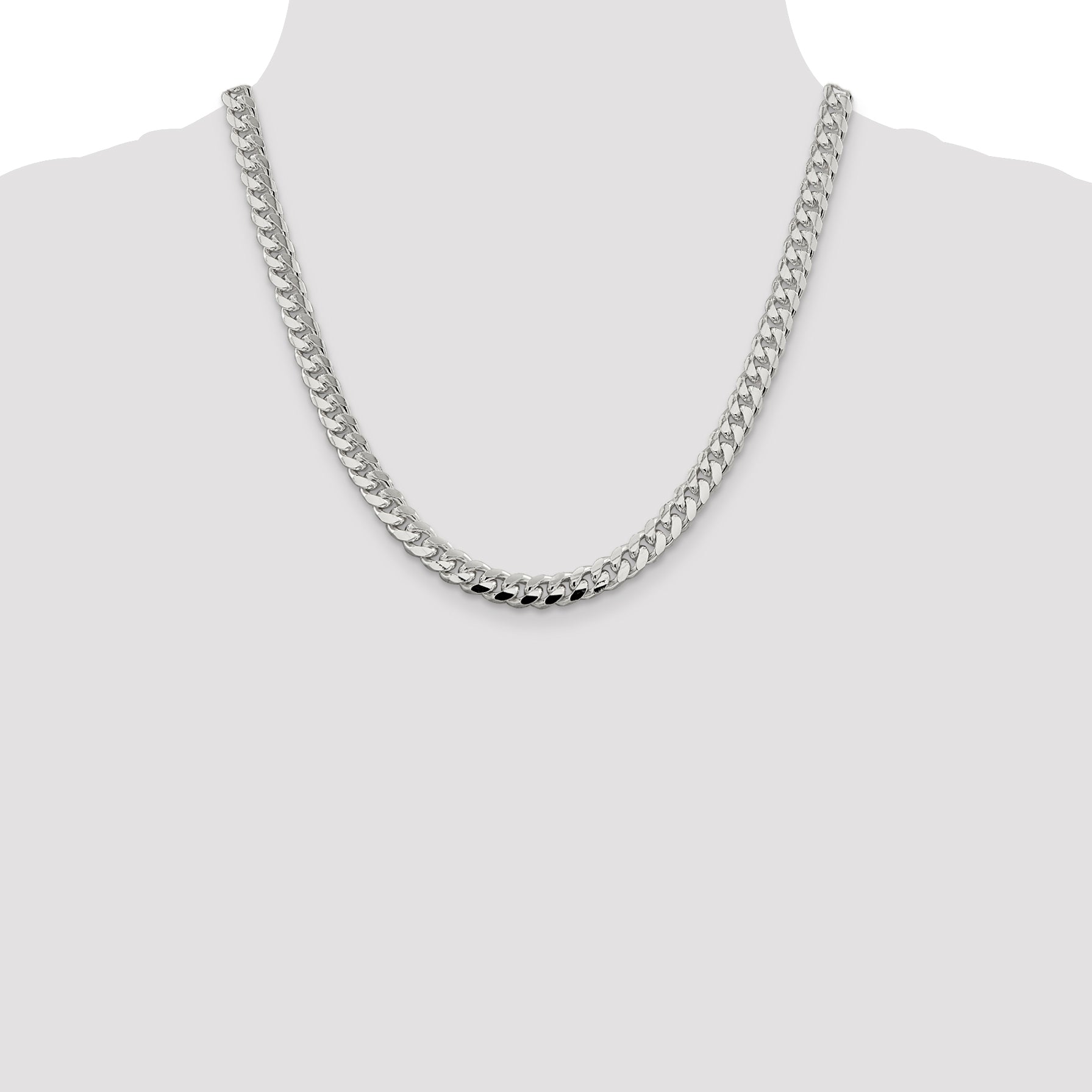 Sterling Silver 7.35mm Domed With  Side Diamond-Cut Curb Chain