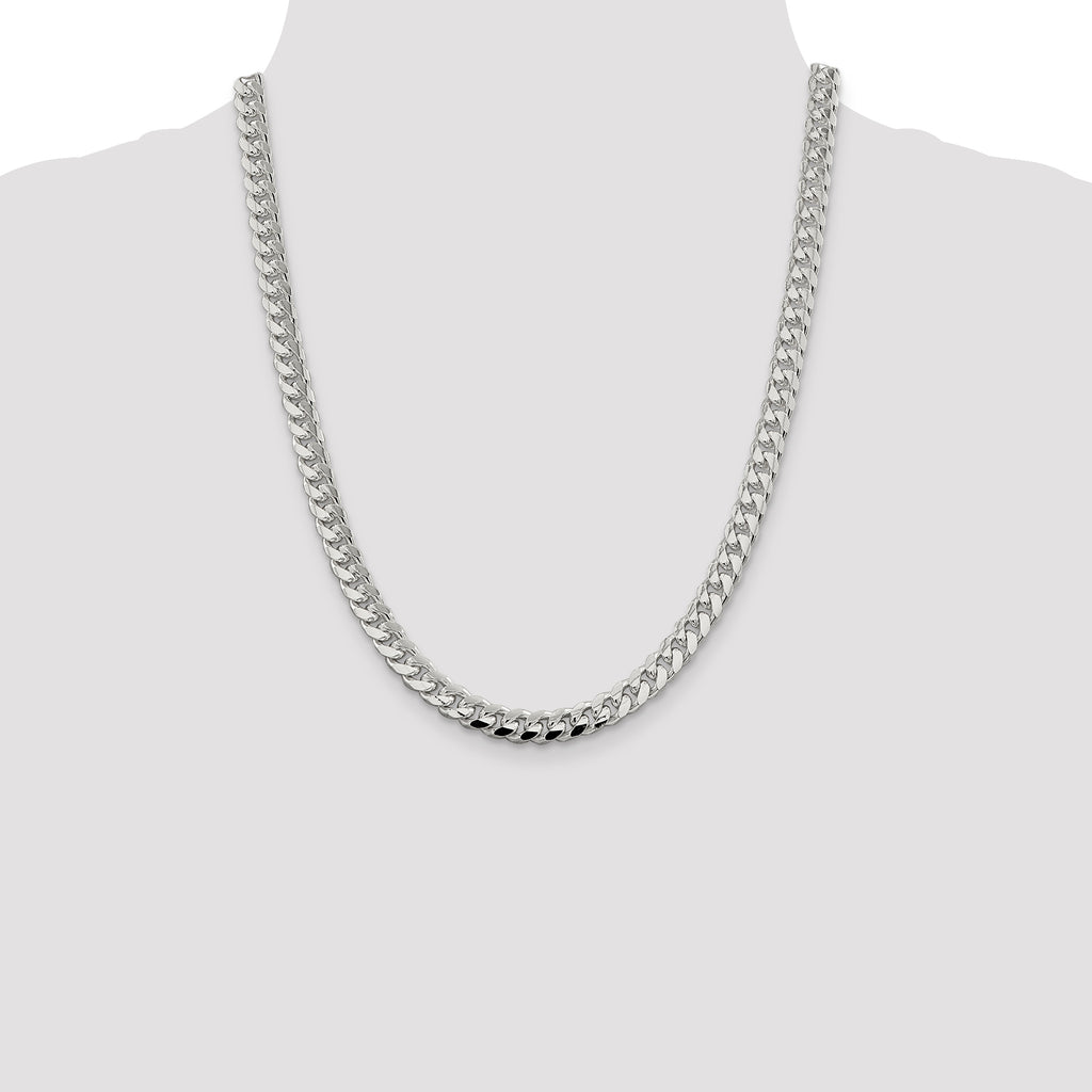 Sterling Silver 7.35mm Domed With  Side Diamond-Cut Curb Chain