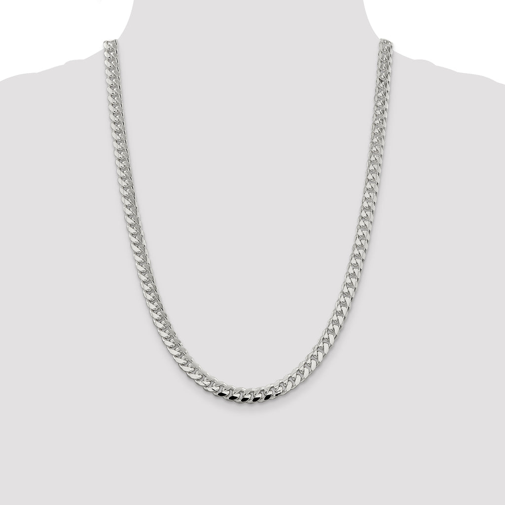 Sterling Silver 7.35mm Domed With  Side Diamond-Cut Curb Chain