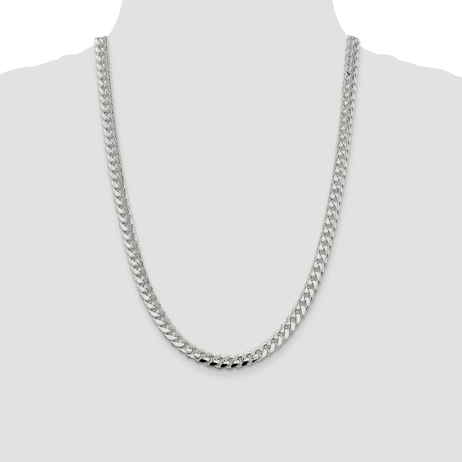 Sterling Silver 7.35mm Domed With  Side Diamond-Cut Curb Chain