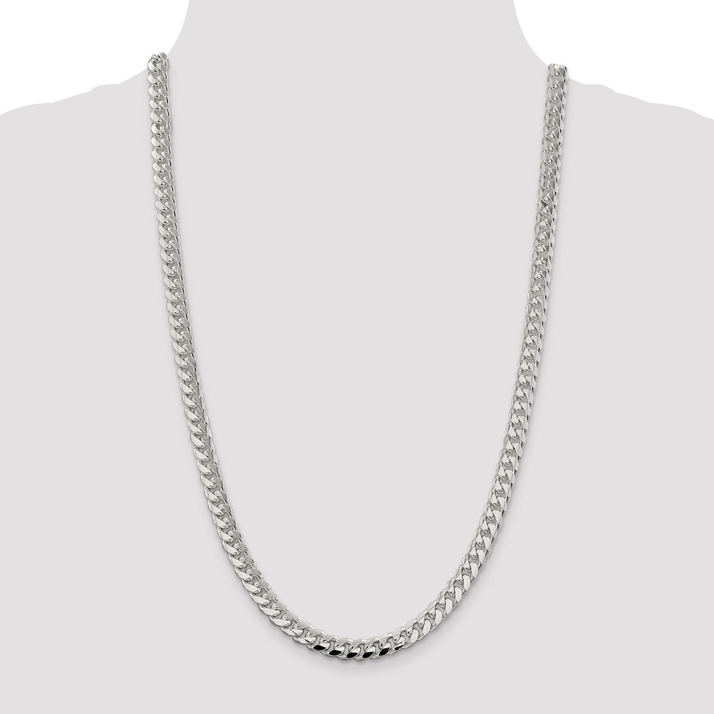 Sterling Silver 7.35mm Domed With  Side Diamond-Cut Curb Chain