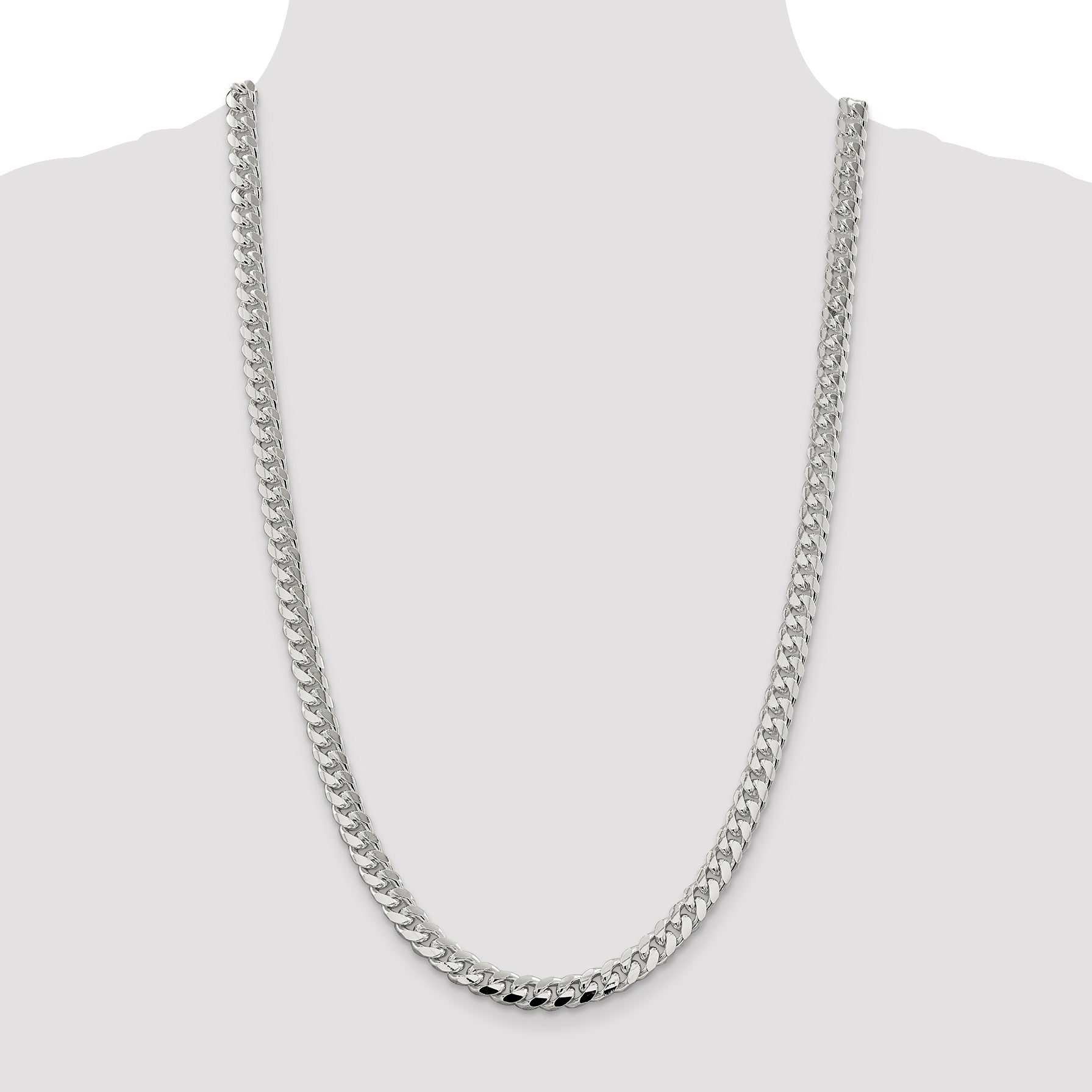 Sterling Silver 7.35mm Domed With  Side Diamond-Cut Curb Chain