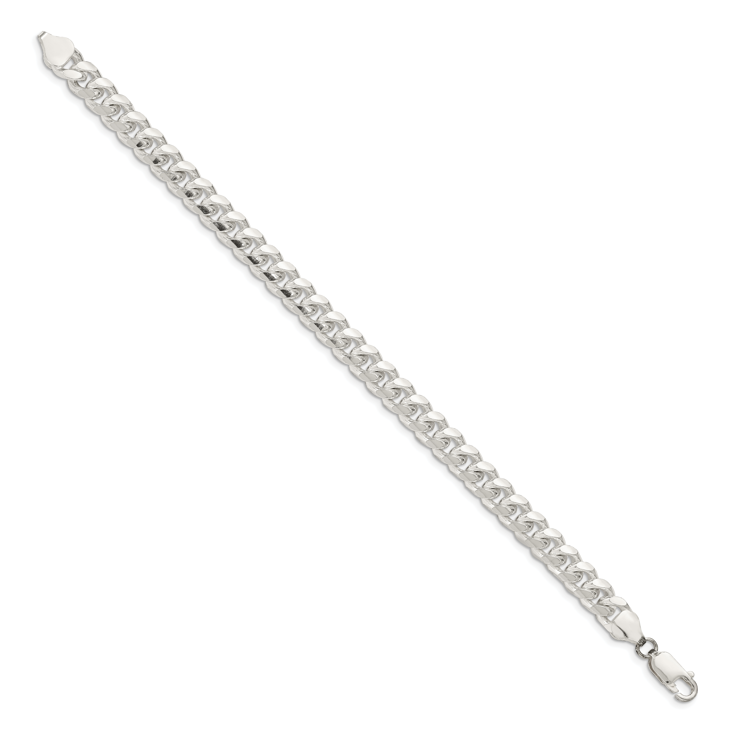 Sterling Silver 7.35mm Domed With  Side Diamond-Cut Curb Chain