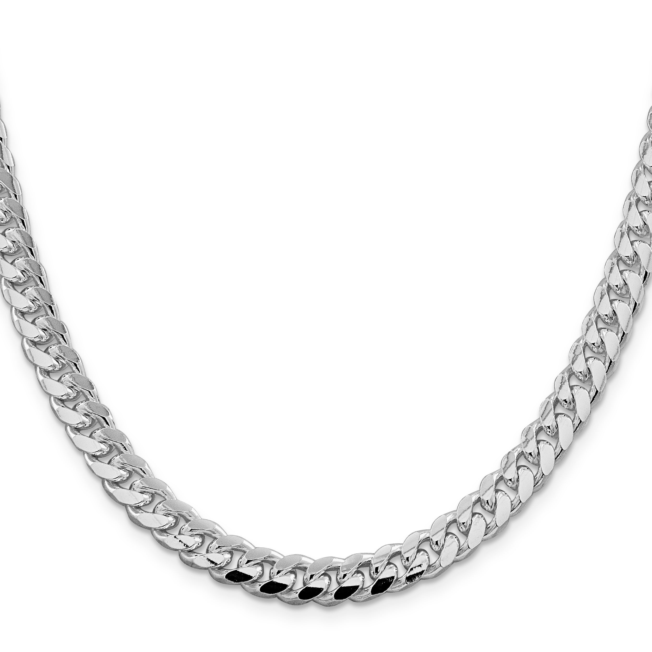 Sterling Silver Rhodium-plated 7.35mm Domed With  Side Diamond-Cut Curb Chain