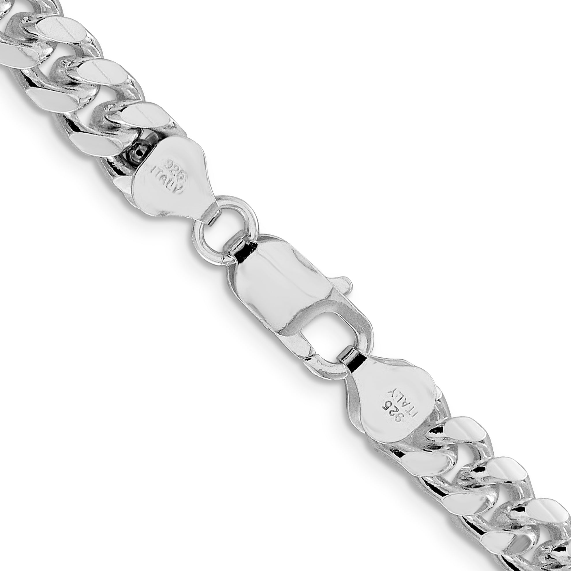 Sterling Silver Rhodium-plated 7.35mm Domed With  Side Diamond-Cut Curb Chain