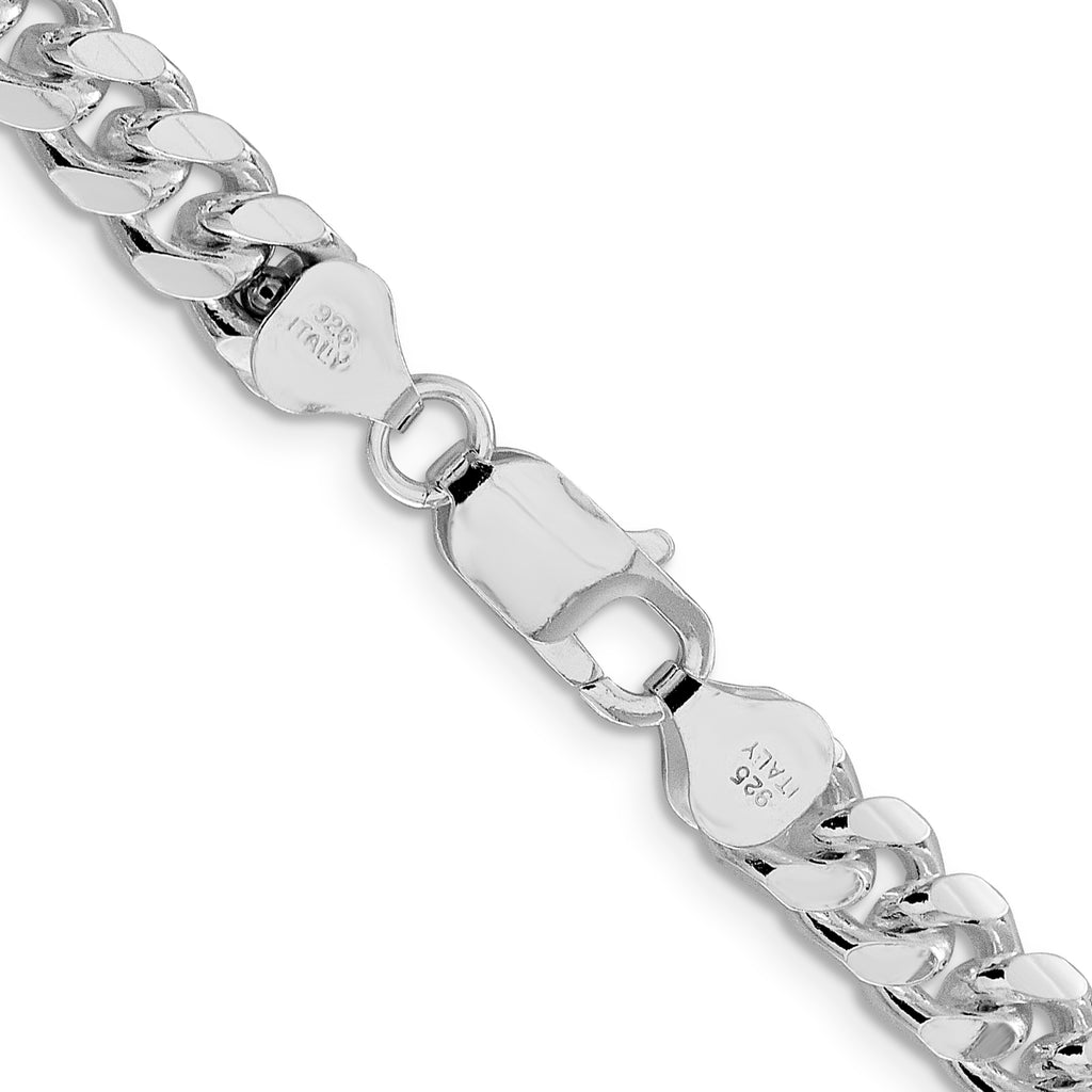 Sterling Silver Rhodium-plated 7.35mm Domed With  Side Diamond-Cut Curb Chain
